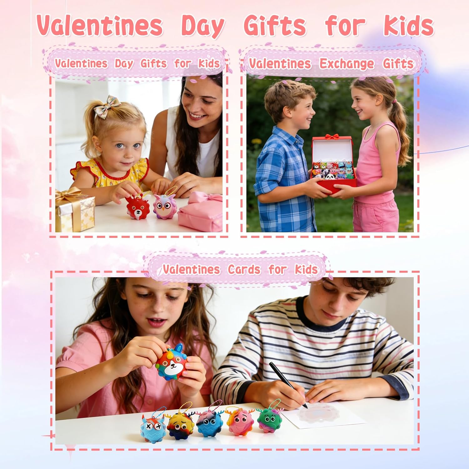 48Pack Valentine Day Gifts for Kids,Valentines Cards with Pop Fidget Toys Bulk 3D Stress Ball, Easter Basket Stuffers,Valentines Classroom Party Favors Exchange Gifts,Treat Prizes Activity for Class - Image 5