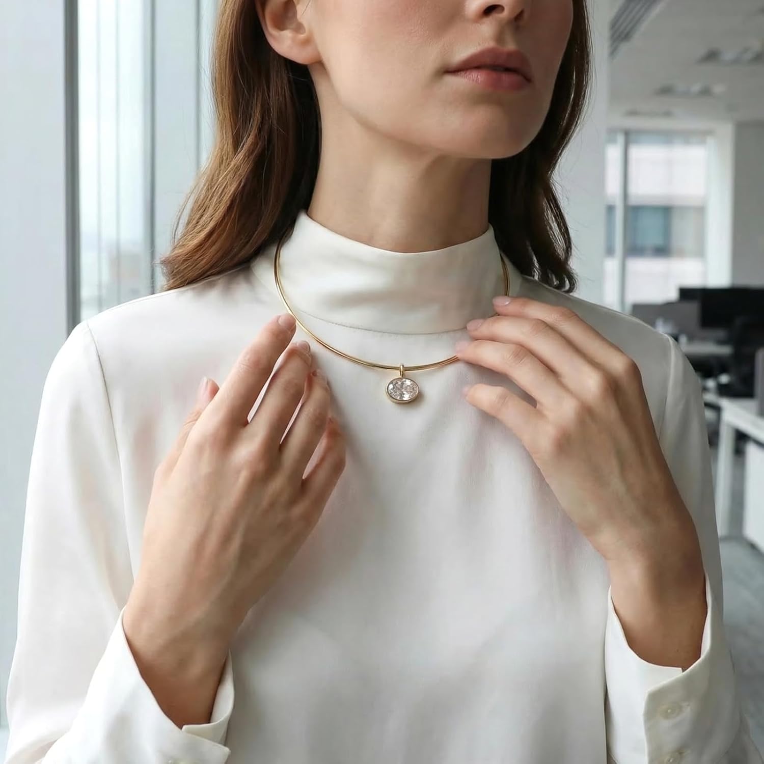 Collar Necklace for Women, Choker Pendant Necklace with Cubic Zirconia Dainty Choker Necklace PVD Gold Plated Trendy Choker Jewelry for Women, Mom, Birthday