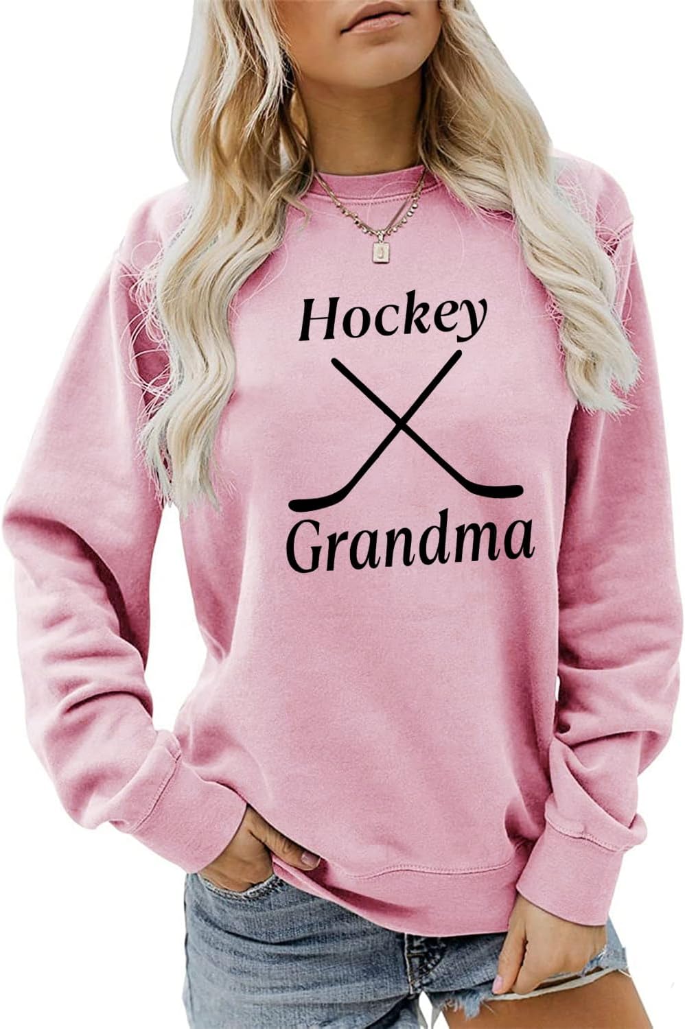 Hockey Gradnma Sweatshirt, Ice Hockey Game Day Sweater Women Crewneck Pullovers Tops Funny Hockey Lover Shirts Gifts