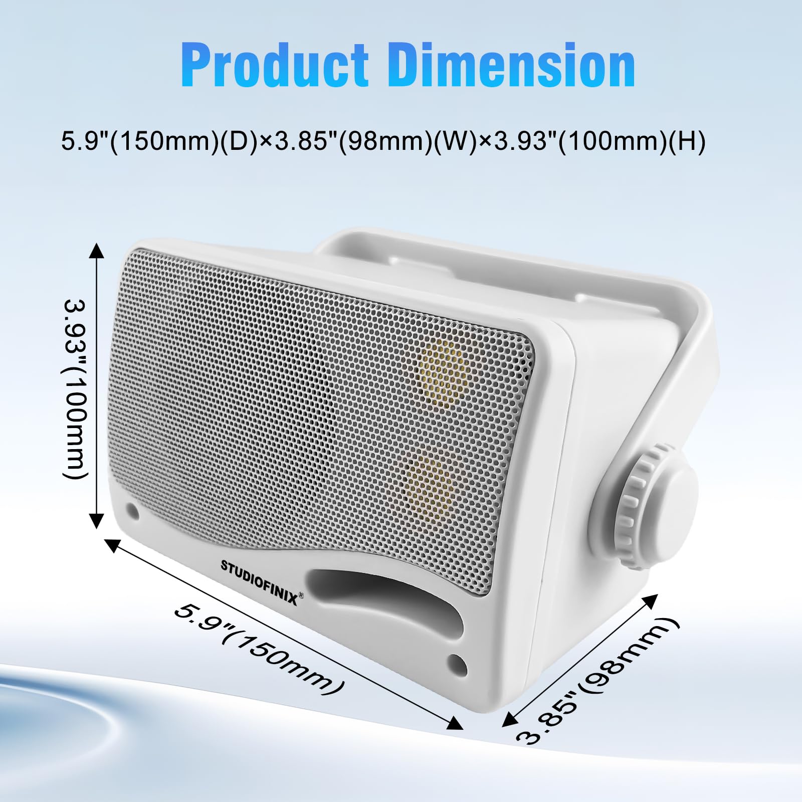 STUDIOFINIX Lot de 2 paires d'enceintes Bluetooth filaires étanches de 8,9 cm - 400 W - Support mural de qualité supérieure - Système sonore puissant et durable pour terrasse, intérieur, garage (blanc