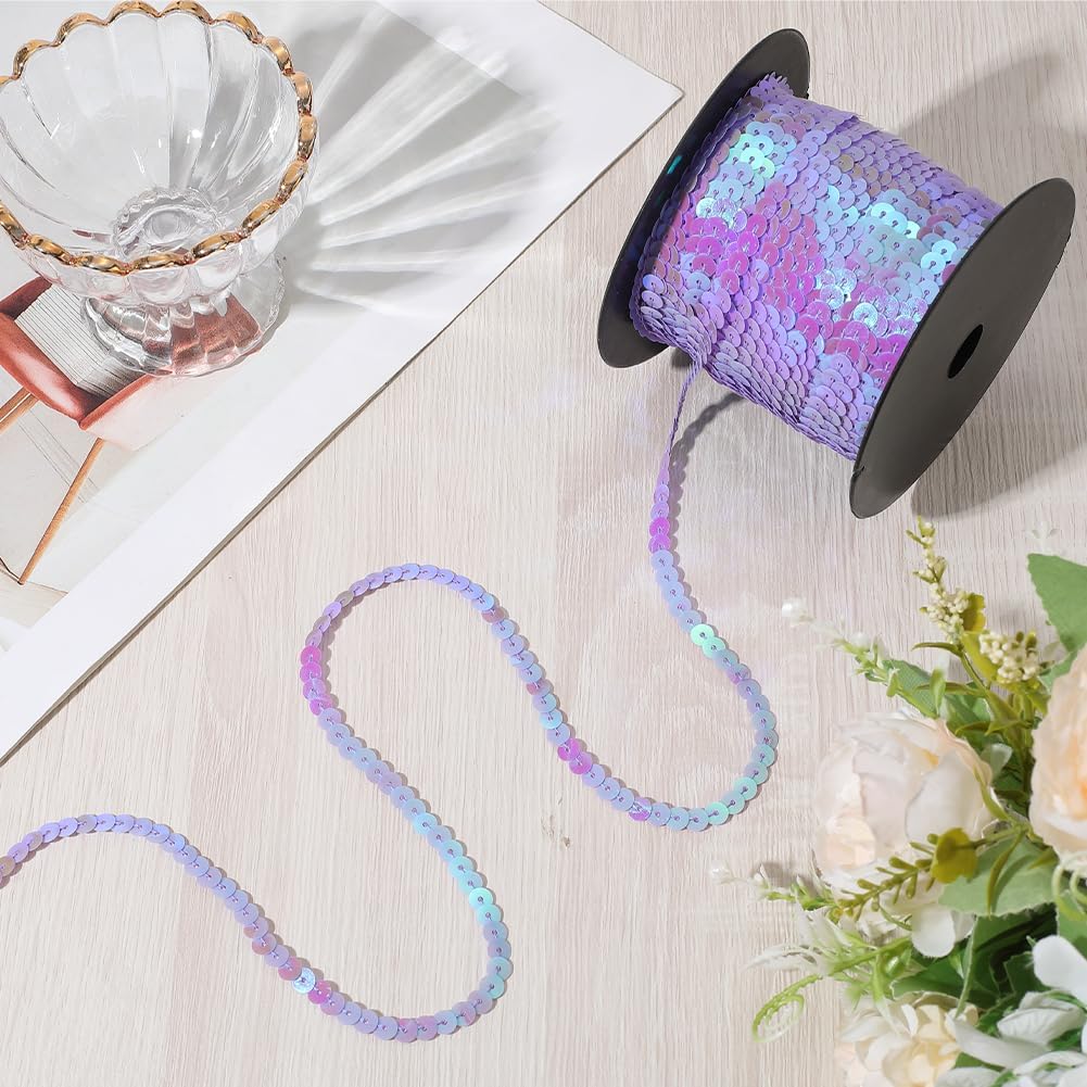 100 Yards 6MM Light Purple Sequin Trim Sequins Beaded Strip Trim Ribbon Flat Spangle Metallic Glitter Paillette String Bulk Roll for Sewing Making Clothes Dresses Costume Crafts Home Decor