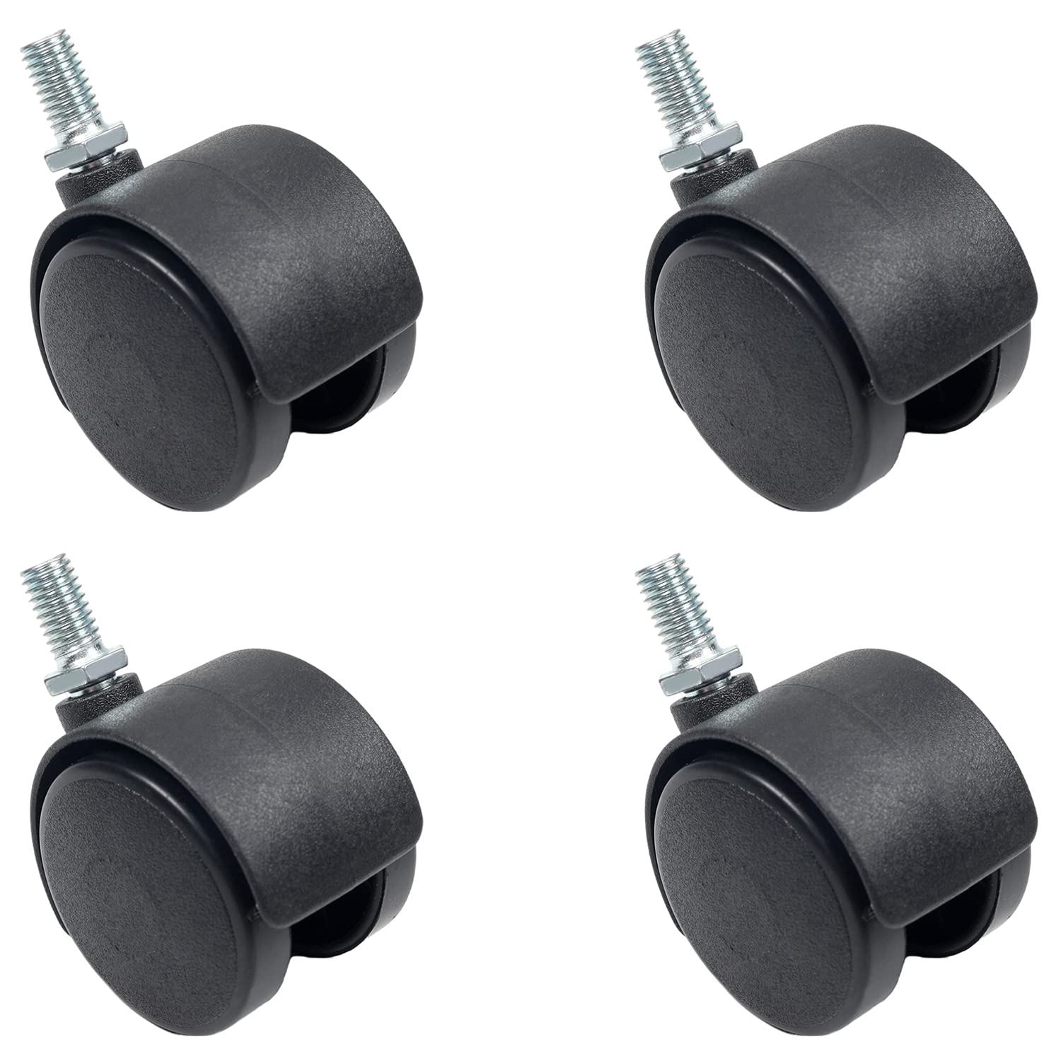 MroMax 1.5 Inch Swivel Castor Wheels 360 Degree Threaded Stem Caster Wheel, M8 x 15mm Black Tone 4pcs