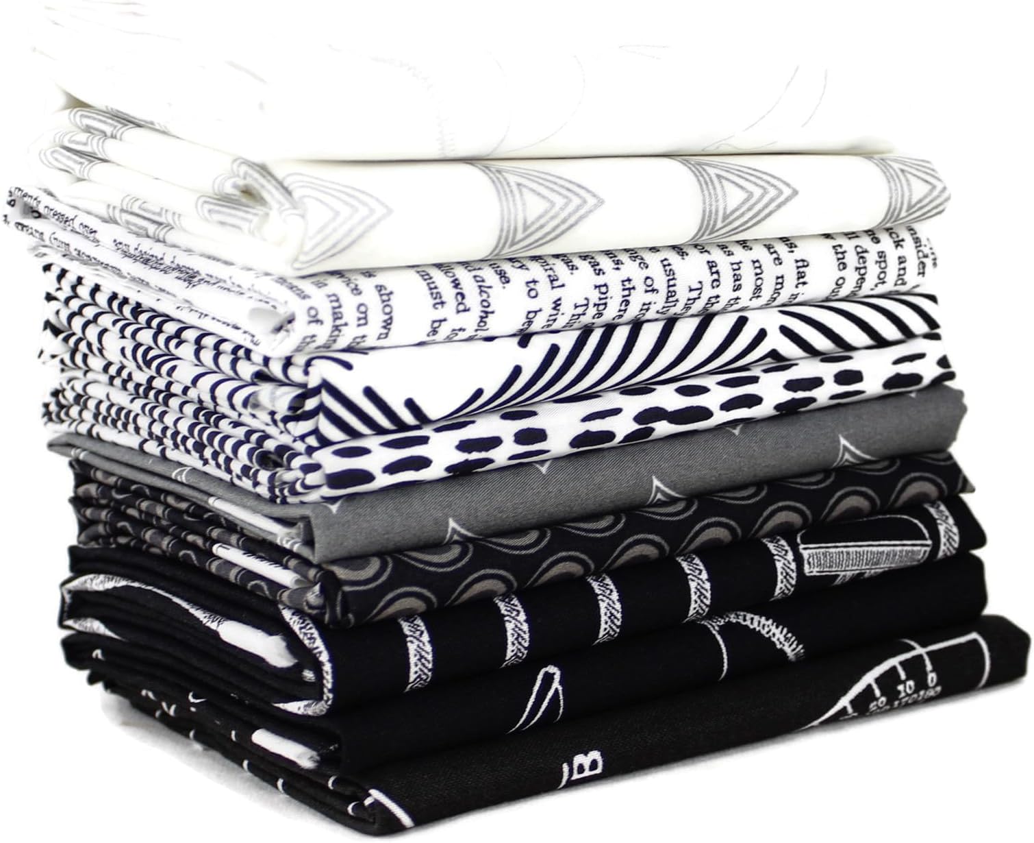 Black, White and Grey Fat Quarter Bundle (10 pcs) - Mixed Designers - Southern Fabric 18 x 21 inches (45.72cm x 53.34cm) Fabric cuts DIY Quilt Fabric