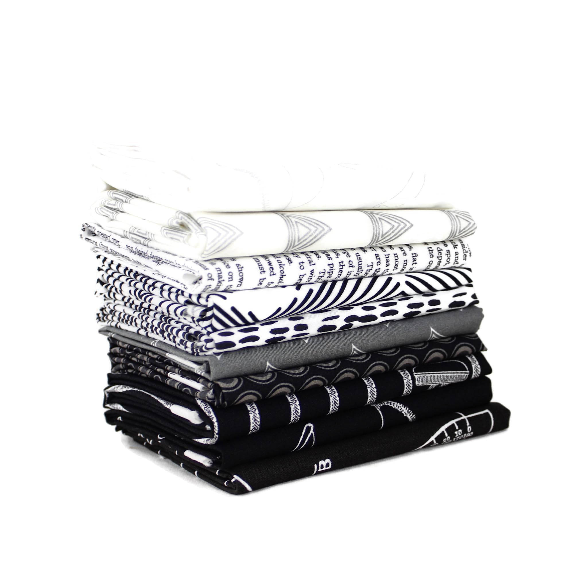 Black, White and Grey Fat Quarter Bundle (10 pcs) - Mixed Designers - Southern Fabric 18 x 21 inches (45.72cm x 53.34cm) Fabric cuts DIY Quilt Fabric