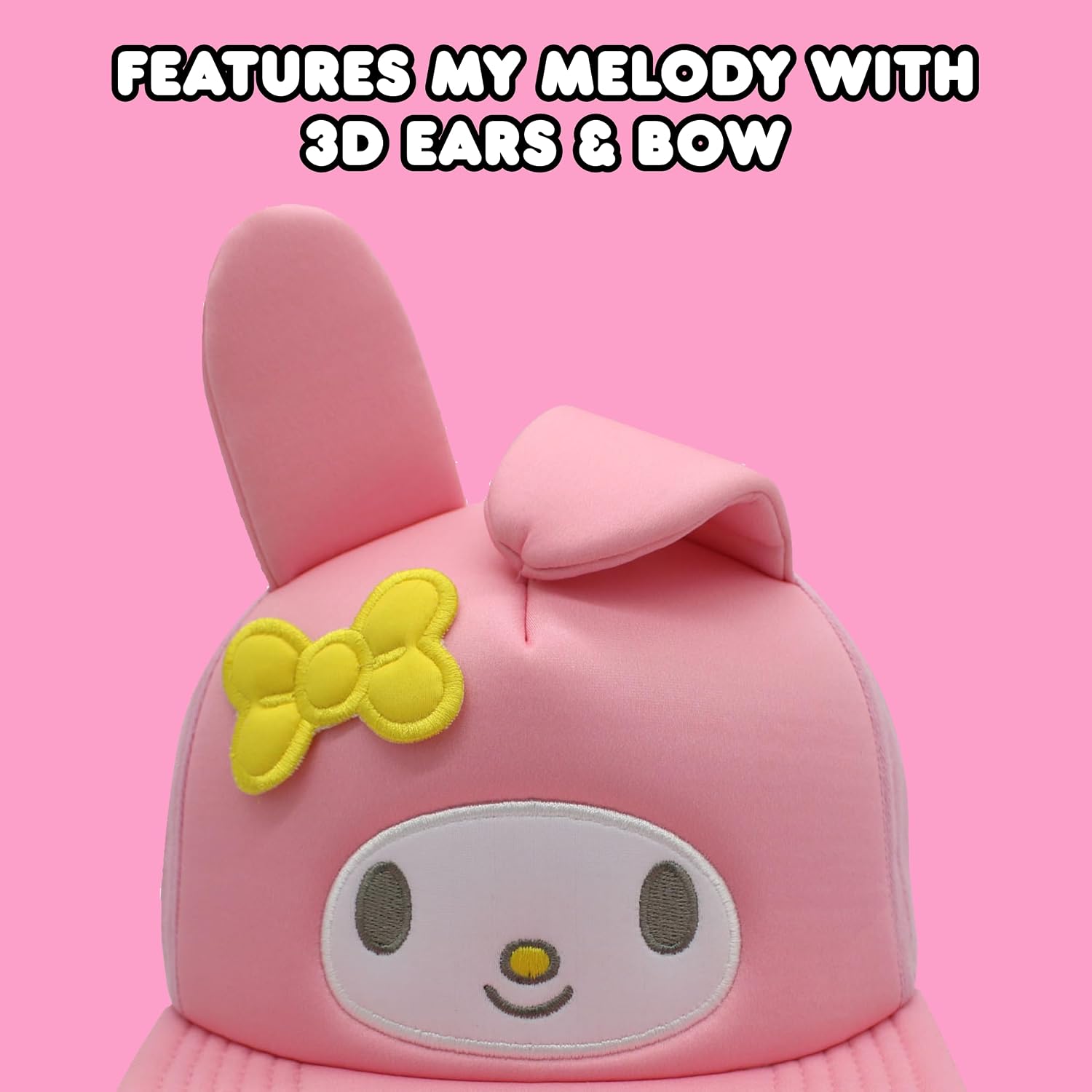 Hello Kitty Baseball Cap, Women's Snapback Hat with Flat Brim and 3D Ribbon and Ears