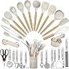 Kitchen Utensils Set- 35 PCs Cooking Utensils with Grater,Tongs, Spoon Spatula &Turner Made of Heat Resistant Food Grade Silicone and Wooden Handles Kitchen Gadgets Tools Set for Nonstick Cookware