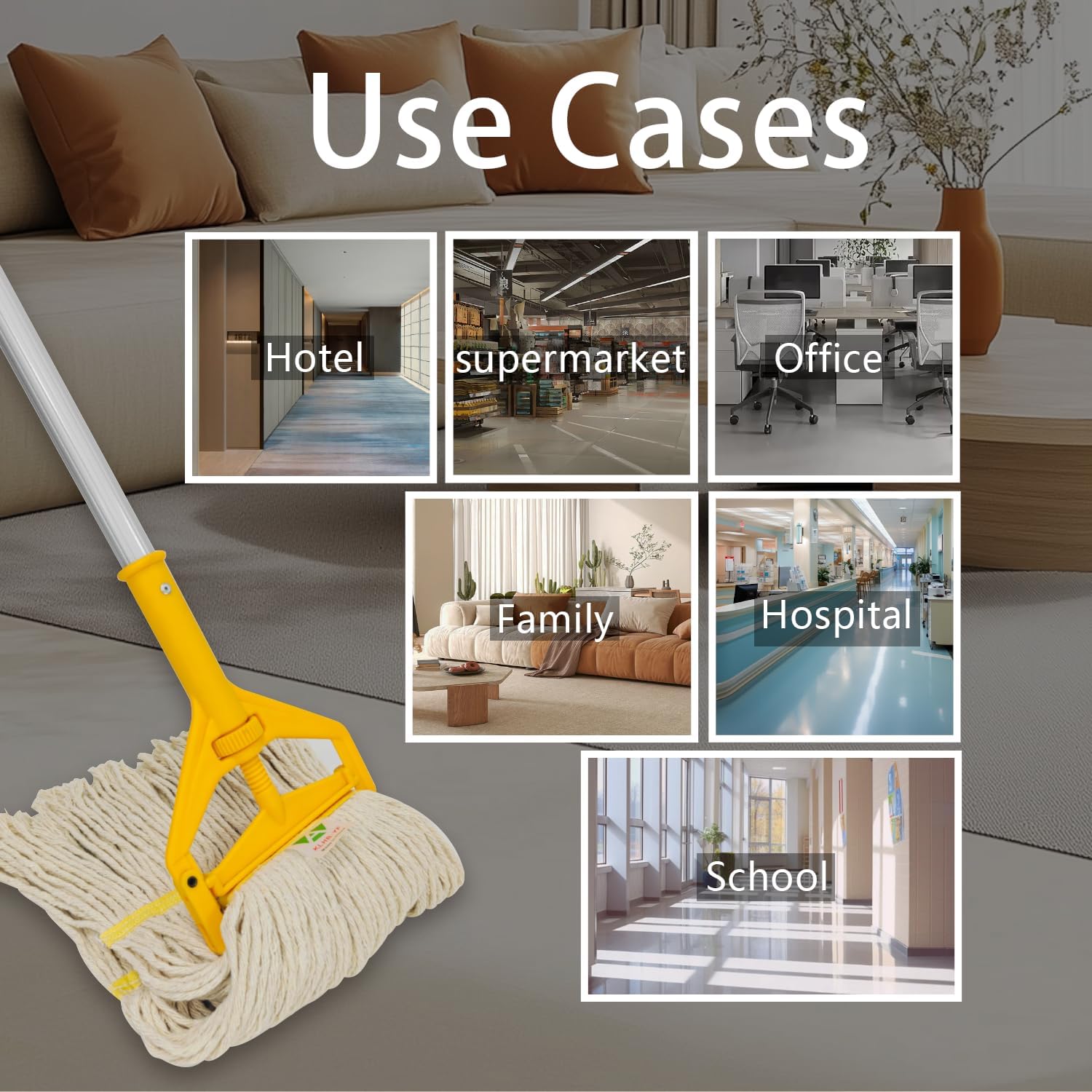 16-Ounce Medium Replacement mop Head White mop Heads Suitable for All Hard Floors Cotton Washable Industrial mop Heads for Commercial & Home Cleaning 3 Pack Machine Washable mop Heads