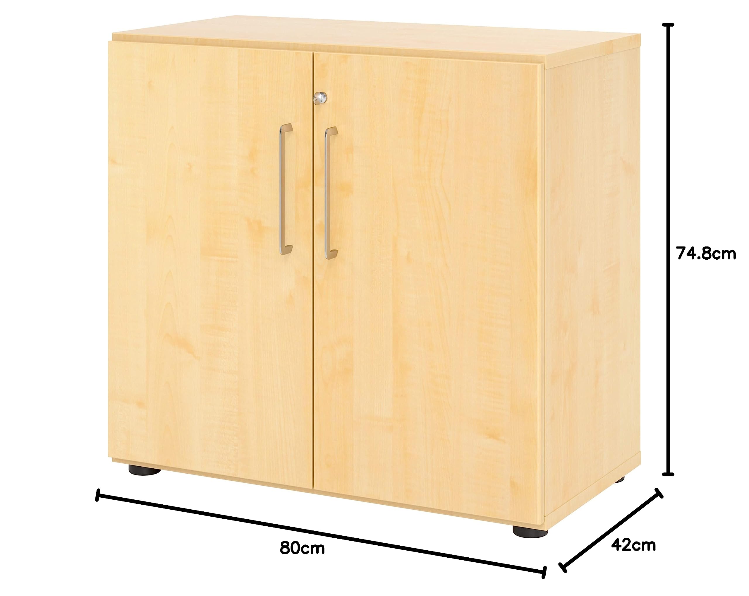 bümö Aktenschrank abschließbar, Büroschrank Holz 80cm breit in Ahorn - abschließbarer Schrank mit Aktenregal für's Büro & Arbeitszimmer, Büro Möbel Ordnerschrank mit Schloss