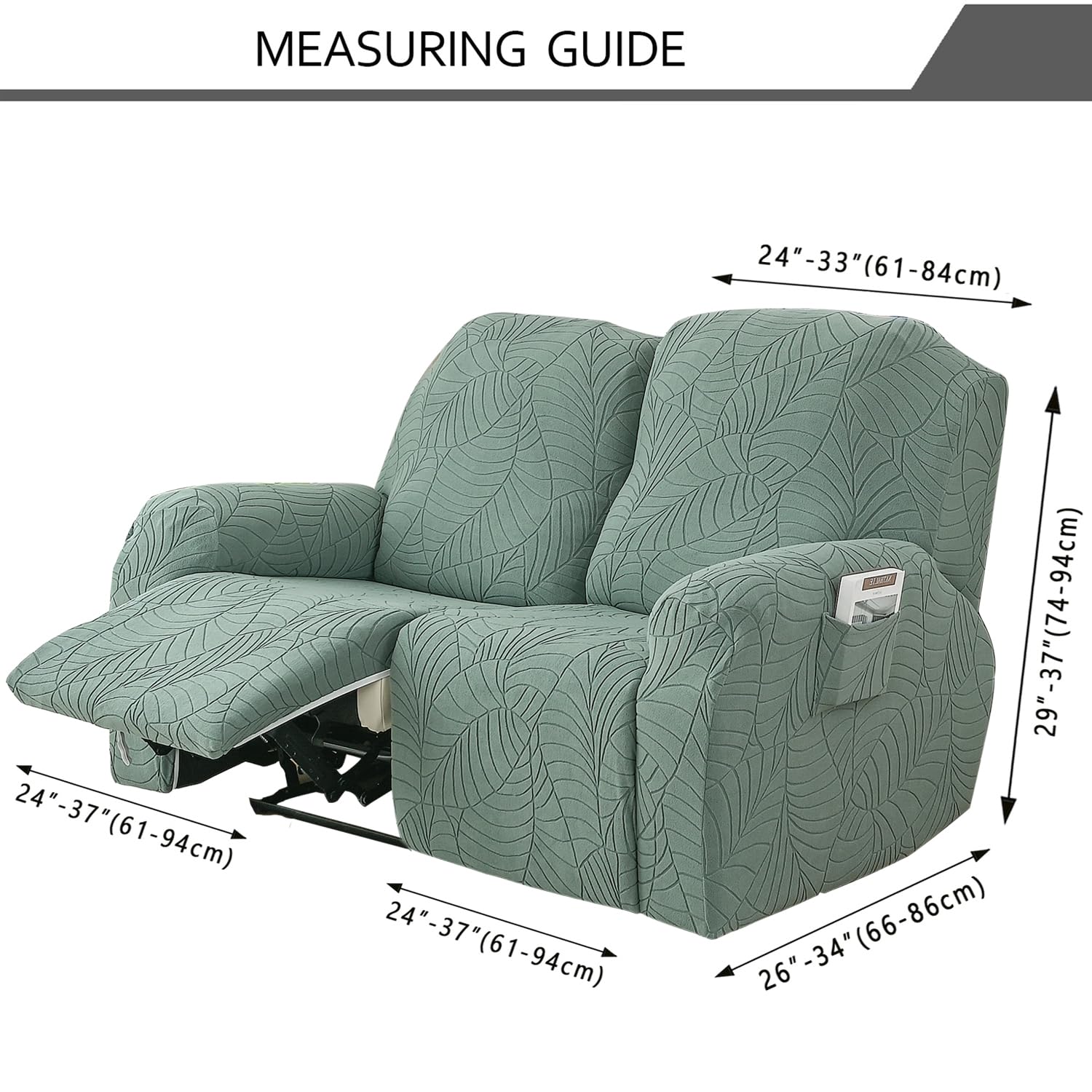 Fundas para sillas reclinables jacquard de 2024, funda elástica de poliéster y elastano, funda de sofá reclinable con bolsillo lateral elástico, funda para sillón (verde matcha, 2 plazas)