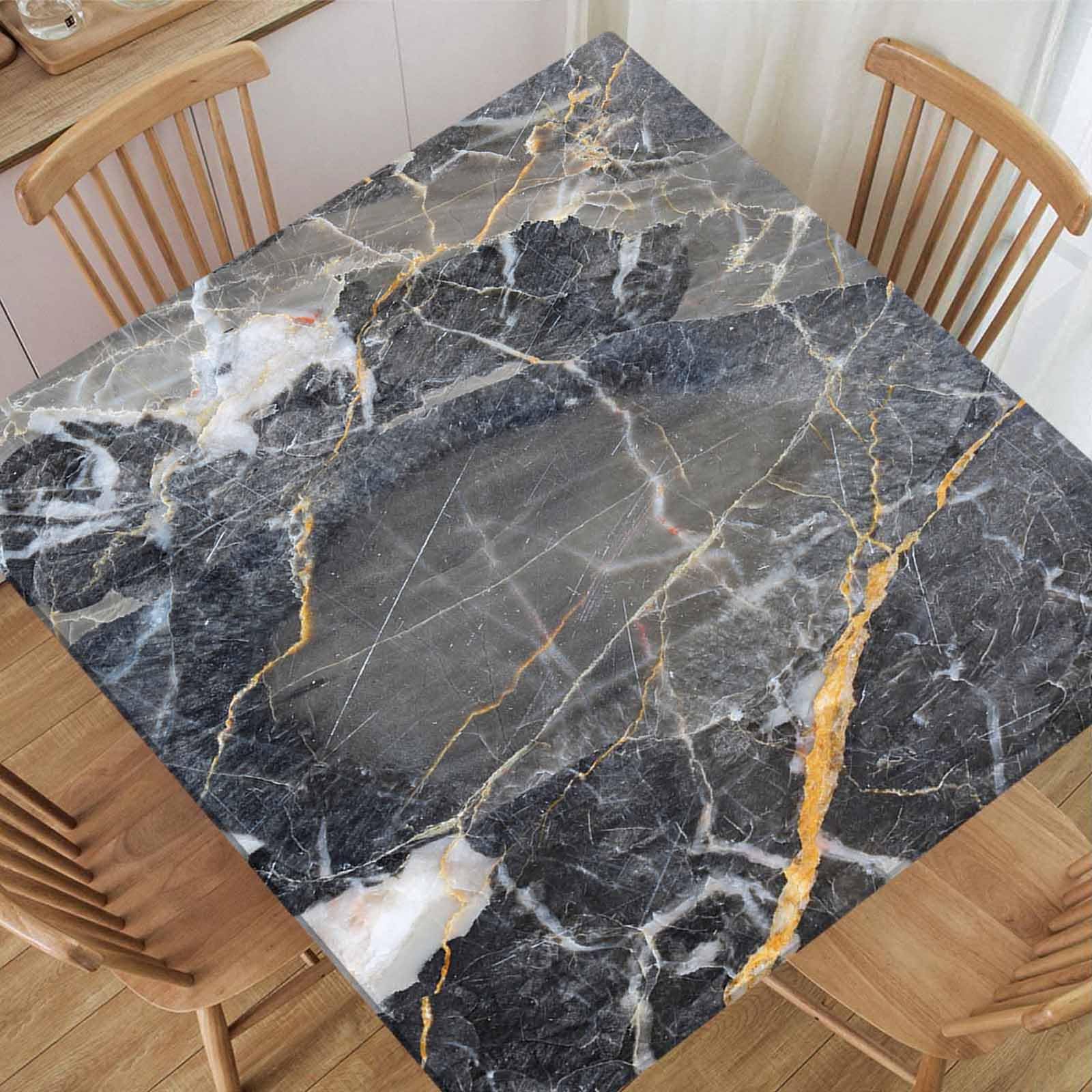 TREGAUSI Square Fitted Tablecloth with Elastic Edge Marble Table Cloth Cover Gray Tablecloths Waterproof Polyester for Indoor Outdoor Dinner Party