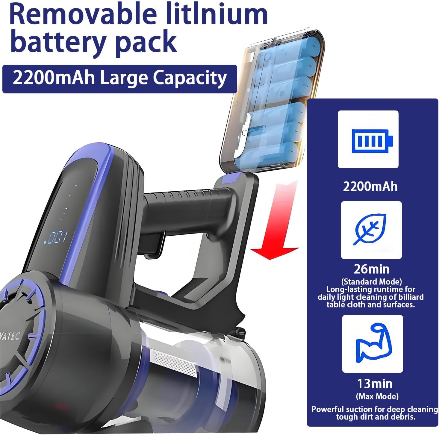 Cordless Electric Pool Cleaner Kit，Electric Billiard Table Cloth Cleaner,with 2200mAh Battery, Adjustable 2 Speeds，22kpa Suction, LED Display, Detachable Battery Green