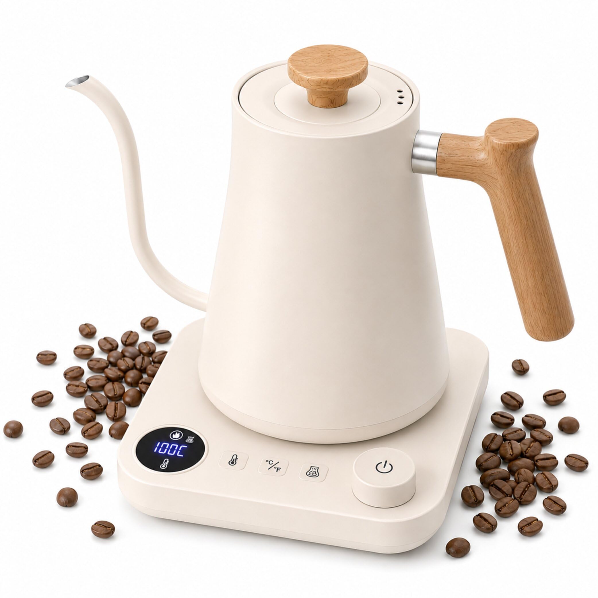 VICBINLY 0.9L Electric Gooseneck Kettle, Pour Over Coffee and Tea Kettle, Tea Kettles, 1200 Watt Quick Heating, Boil-Dry Protection, Temperature Control, Matte White KKT90B