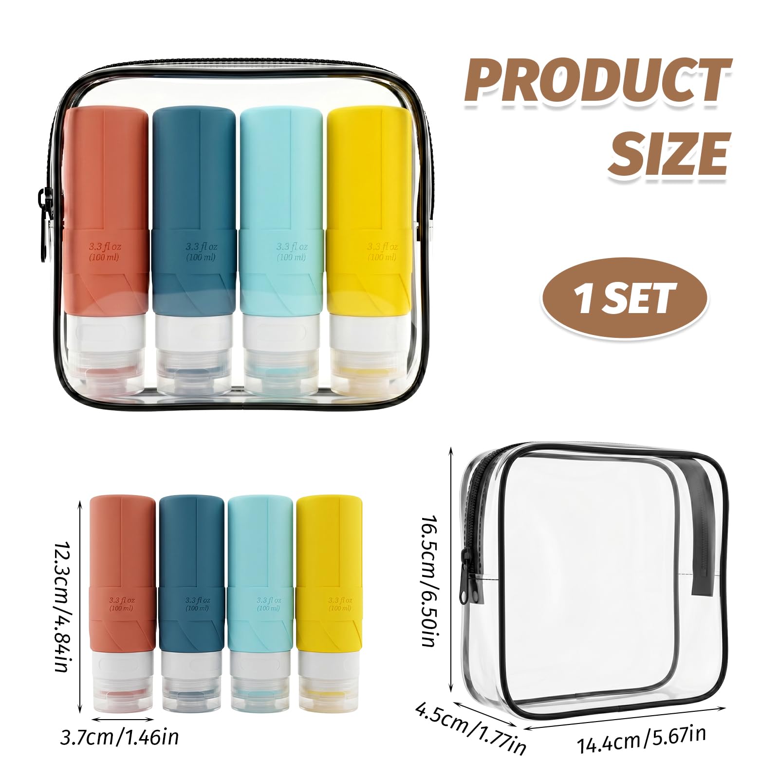 Flaconi da Viaggio 100 ml, 4 Pezzi Kit Viaggio Liquidi, Contenitori da Viaggio per Liquidi, Silicone Senza BPA, Riutilizzabile Adatto per Creme Lozioni