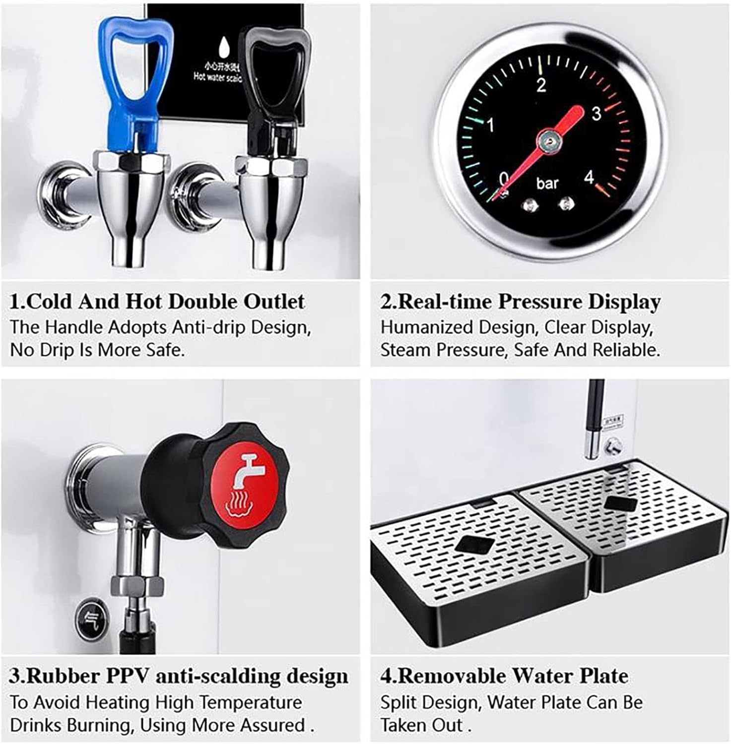 Commercial Steam Milk Frother, Double Head Hot and Cold, 20L Precision Temperature Control Milk Tea Equipment