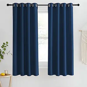 NICETOWN Blackout Short Curtain 63 inches Long for Windows, Thermal Insulated Curtain Grommet Room Darkening Window Treatment for Bedroom/Living Room, 1 Panel, W46 x L63, Moroccan Blue