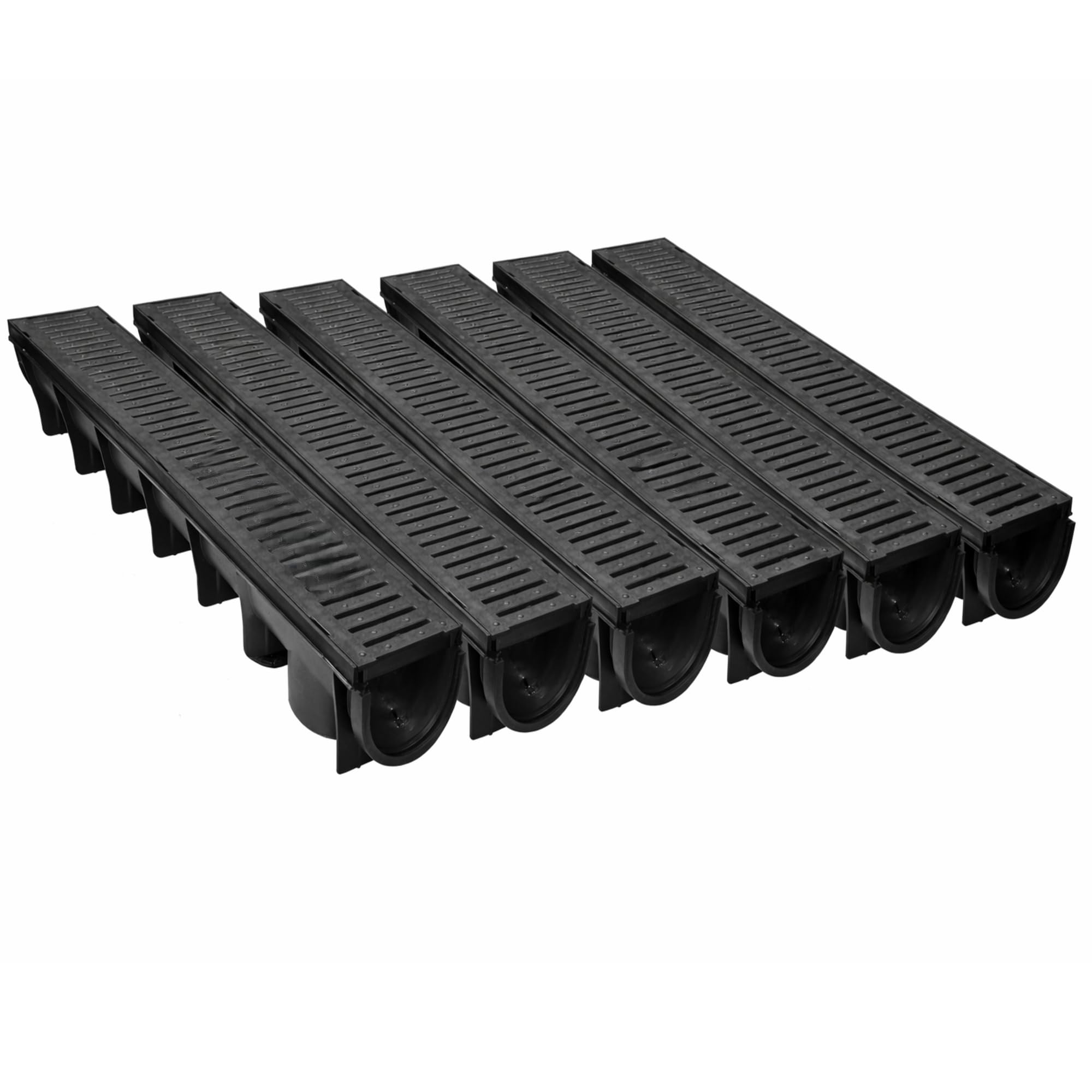 Drainage Channel 1m Linear Storm Drain (135mm W x 140mm H) Heavy-Duty Plastic, Clip-Together Modular System with Removable Grate for Driveway, Garden, Patio, Wetroom – 1/2/4/6/8 Pack (6)