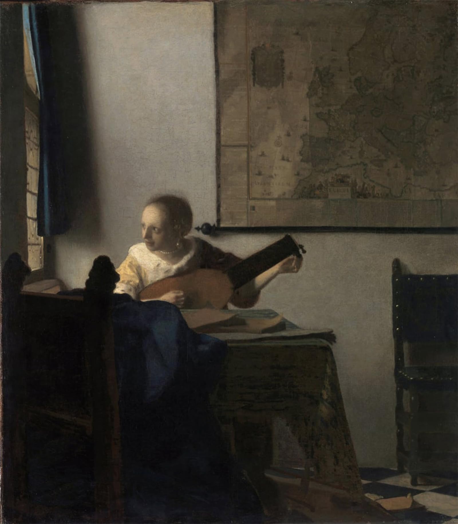 POSTERIIk Famous Modern Artwork Art Mural the Woman in the Lute by Jan Vermeer Oil Paintings Pictures for Home Decor 60x90cm
