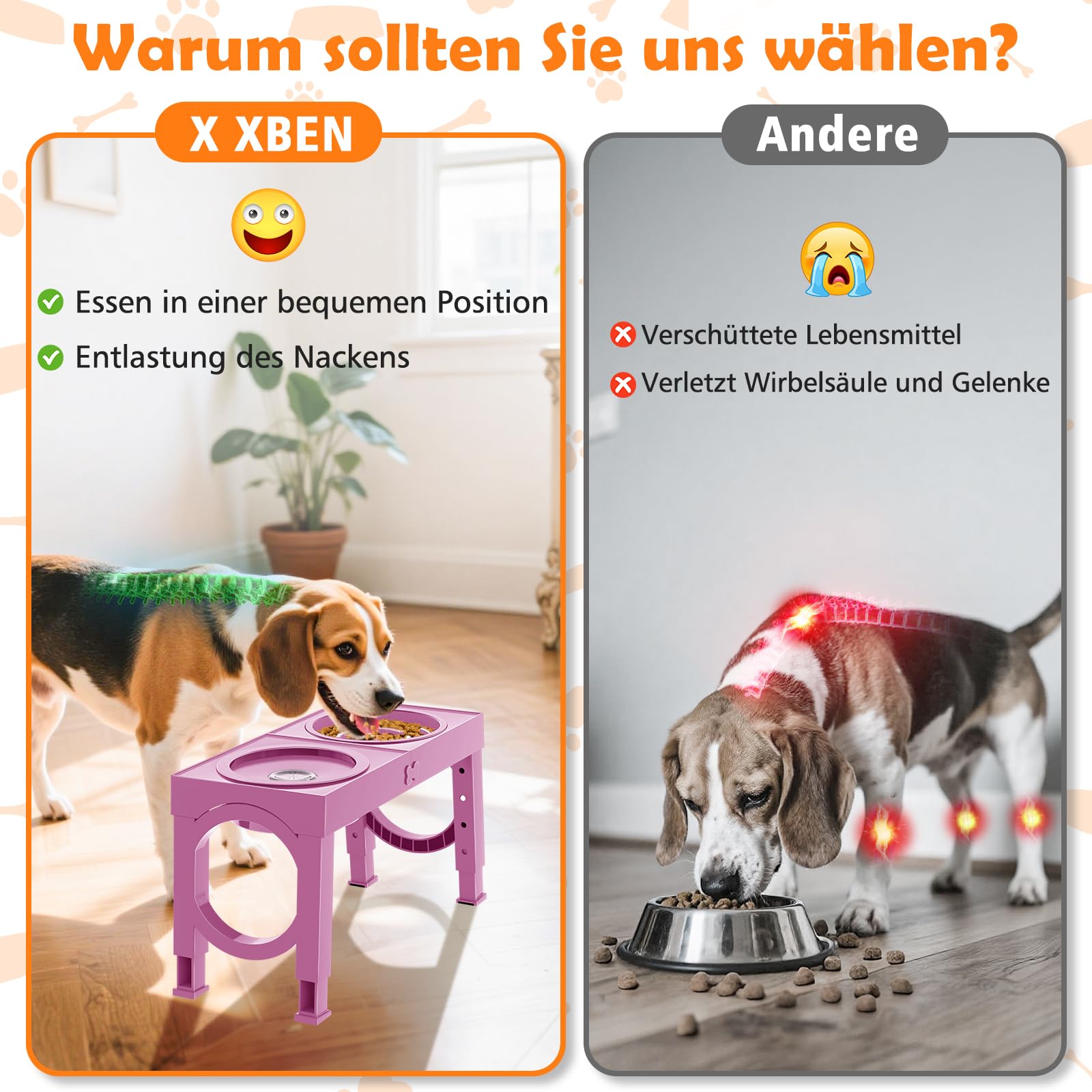 X XBEN 3-in-1 Ciotole per Cani Rialzate con 5 Altezze Regolabile, 1L Ciotola Anti Ingozzamento, 1,4L Acqua Cane Antigoccia, Ciotola per Cani Piccolo, Medio e Grande, Pieghevole e Antiscivolo, Rosa