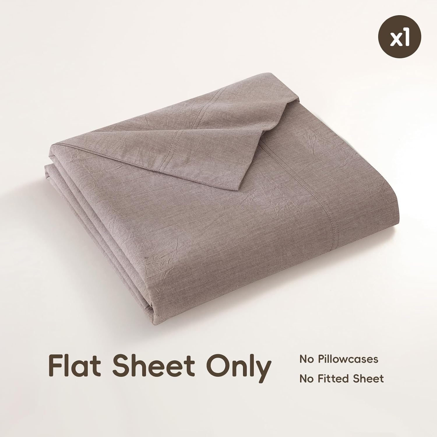 MooMee Flat Top Sheet Only 100% Washed Cotton Linen Like Textured Breathable Durable Soft Comfy (Mauve Brown, Queen)