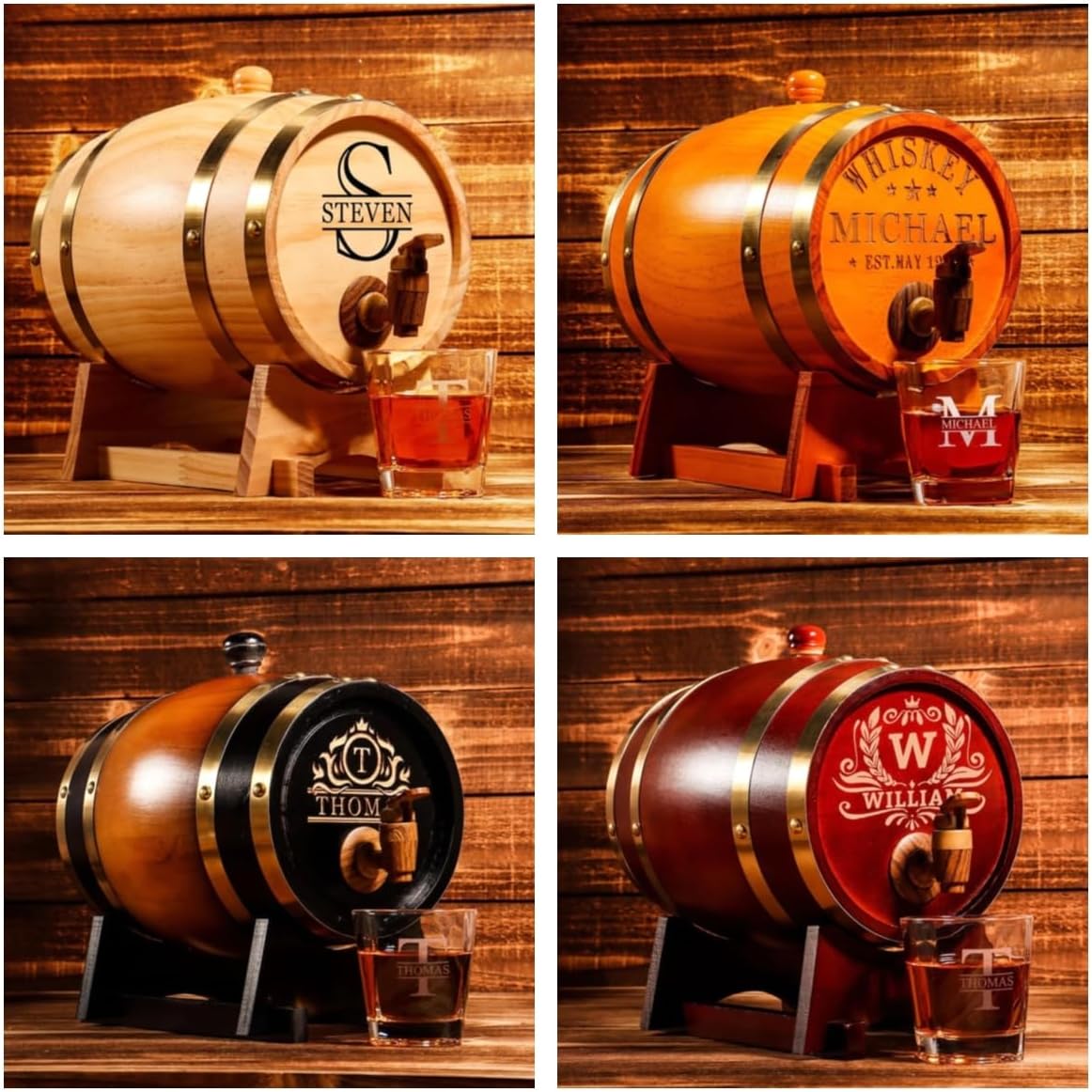 Personalized Wooden Whiskey Barrel – Custom Oak Barrel for Aging Whiskey & Bourbon, 3 Liter Whiskey Dispenser with Stand & Spigot – Home Bar Bourbon Barrel Gift For Men, Dad, Christmas, Birthday