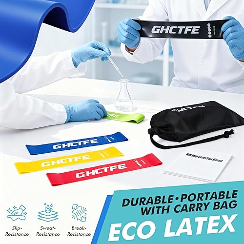 Miniatura 3 de Paquete de 50 bandas de resistencia a granel para estudios de gimnasio, entrenadores y escuelas, 10 juegos de mini bandas, 5 niveles codificados por