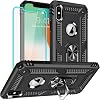 for iPhone X Case, iPhone Xs Case with Screen Protector, Silicone Shockproof Military Grade Protective Phone Cover with Ring Kickstand for Apple iPhone X/Xs (Black)