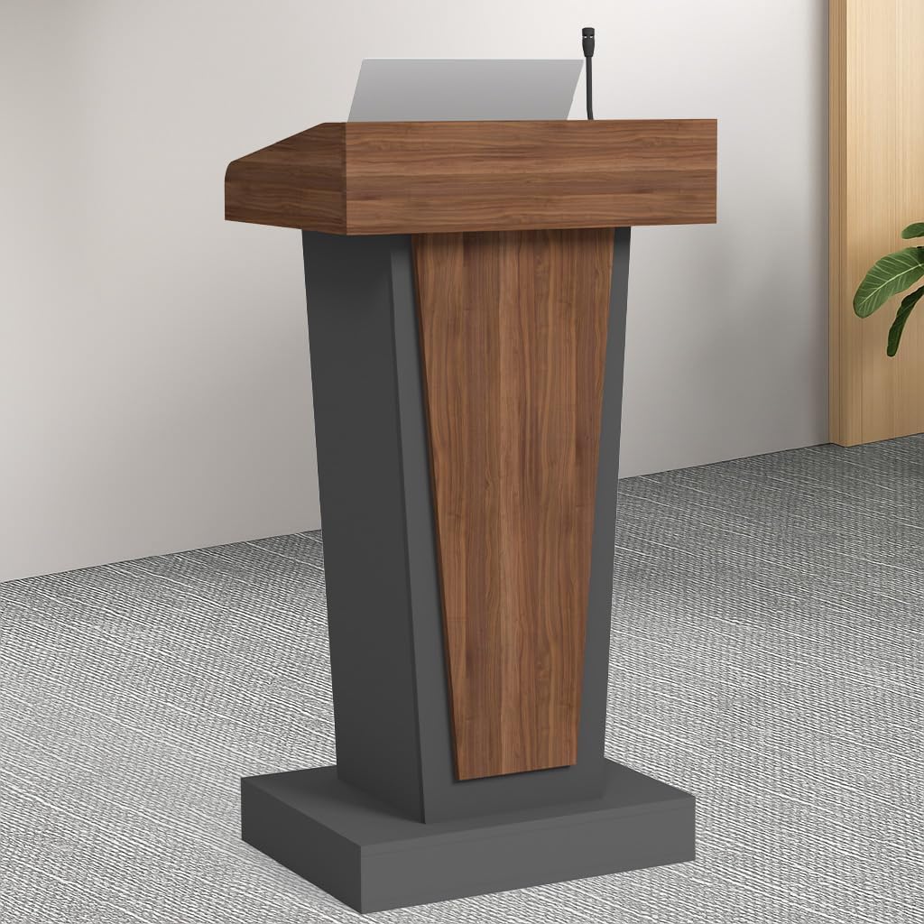 Tredre Wooden Podium Stand with Wheels, Mobile Wood Lectern with Large Storage, Elegant Pulpit for Churches, Classrooms & Conferences, Scratch-Resistant Finish, Heavy Base (with 4”Elevated Footrest)
