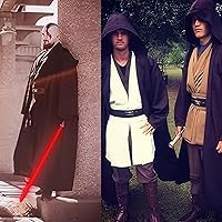 Vista 7 de Men's Cosplay Cloak Robe Costume Halloween Tunic Hooded Uniform Negro