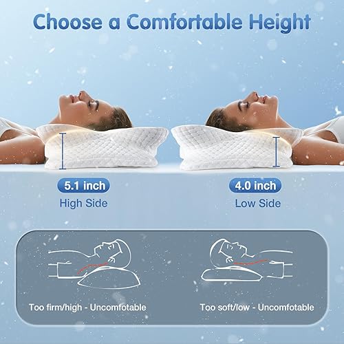 Miniatura 7 de Almohada Cervical para el Cuello para Alivio del Dolor - Almohadas de Espuma Viscoelástica Refrescante para Dormir, Almohada Ergonómica para Quienes