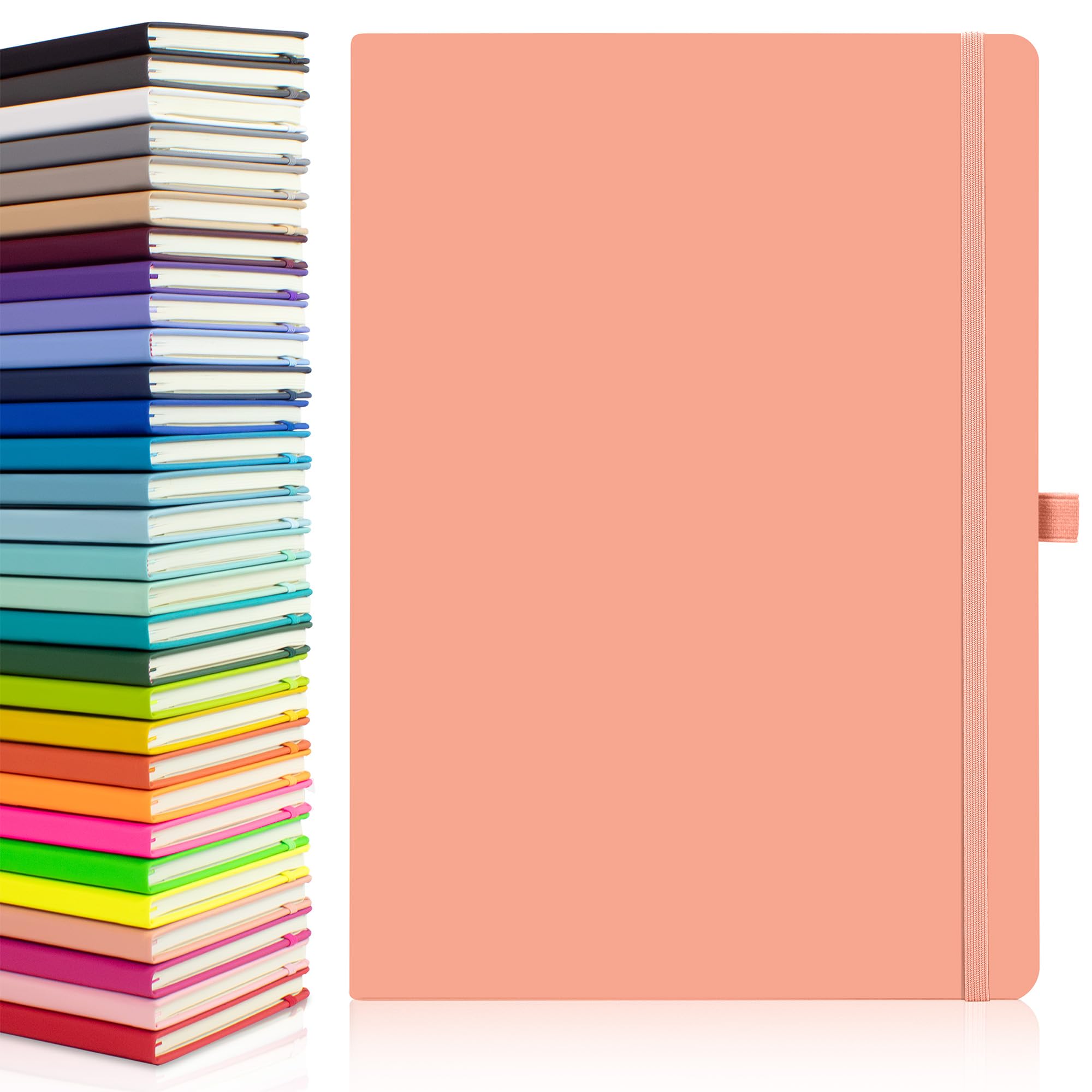 20 x Bulk Pack of Notes London Eco A4 Notebook with Lined Pages, Pen Loop, Ribbon, Date Marks and Paper Pocket, Medium Hardback Journal, Note, sustainably sourced Paper (Pastel Pink) โ image 1
