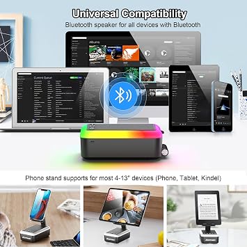 Cell Phone Stand with Bluetooth Speaker and Rhythm-Synced Light, Black and Pink Set