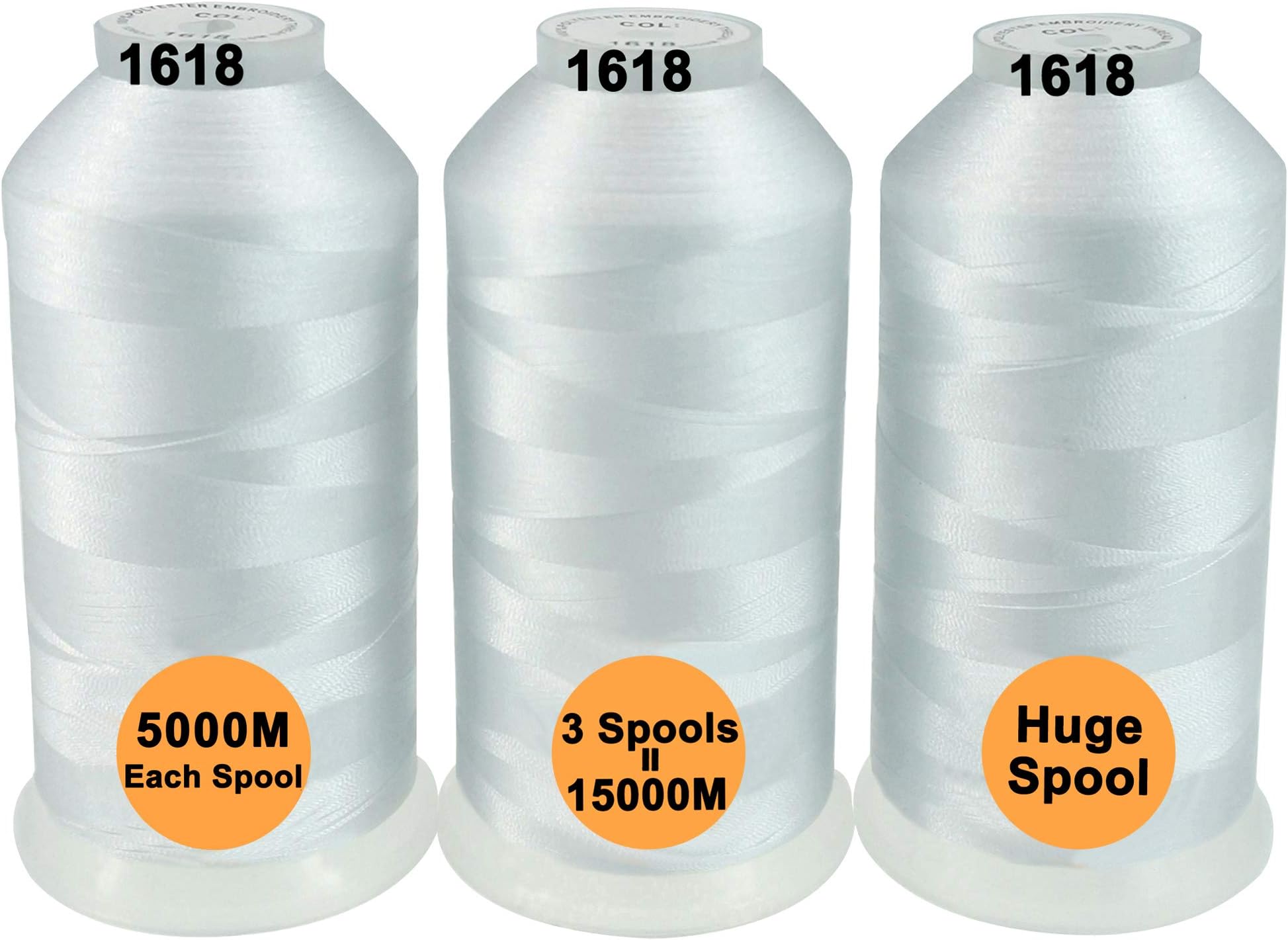 40 Options- Various Assorted Color Packs of Polyester Embroidery Machine Thread Huge Spool 5000M for All Embroidery Machines -3xWhite
