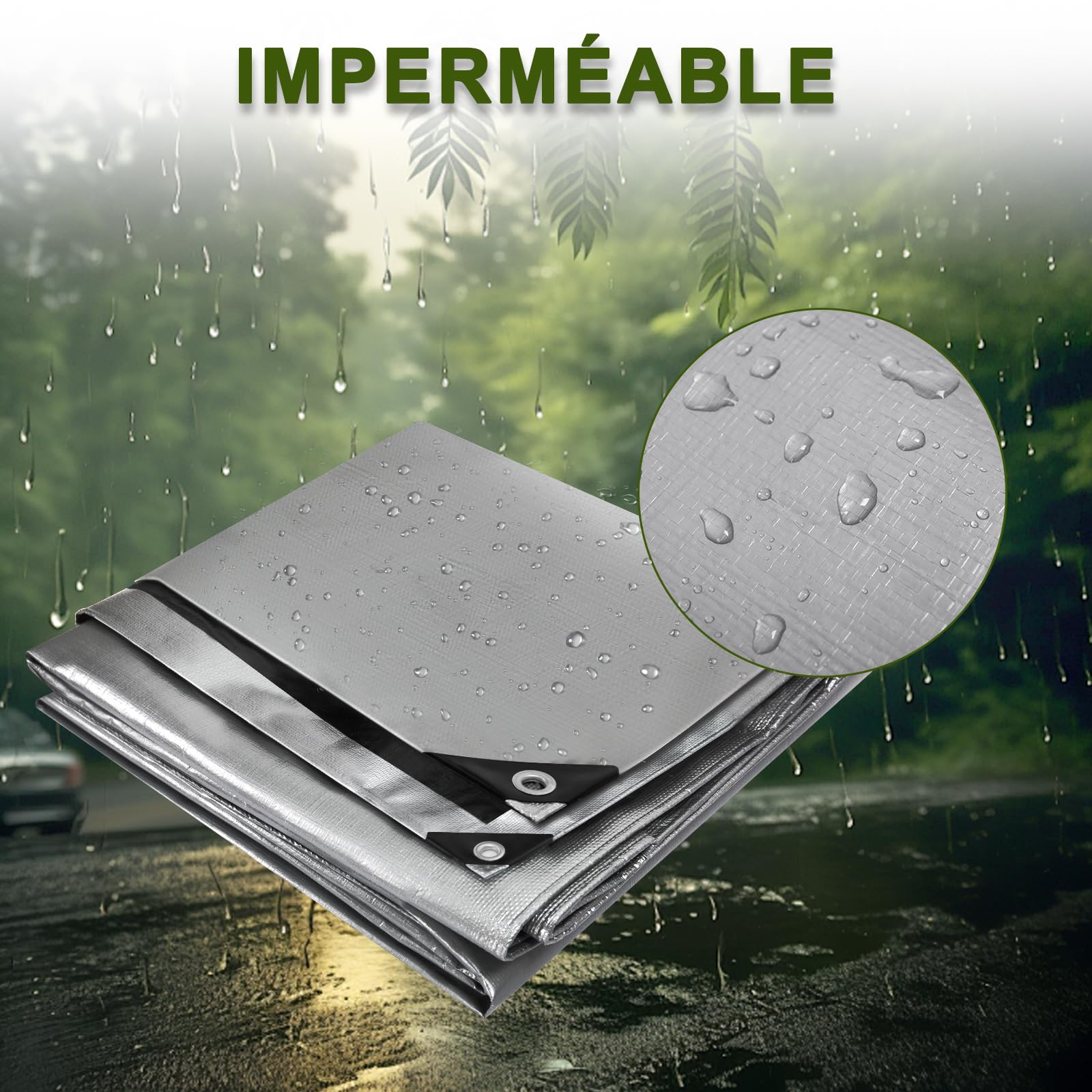 Laneetal Bâche de Protection en Polyéthylène 2x3m 280g/m²² PE Bâche Imperméable Ultra Lourde et Résistante Revêtue des Deux côtés avec Oeillets en Aluminium Couverture Étanche pour Jardin，Grau-schwarz
