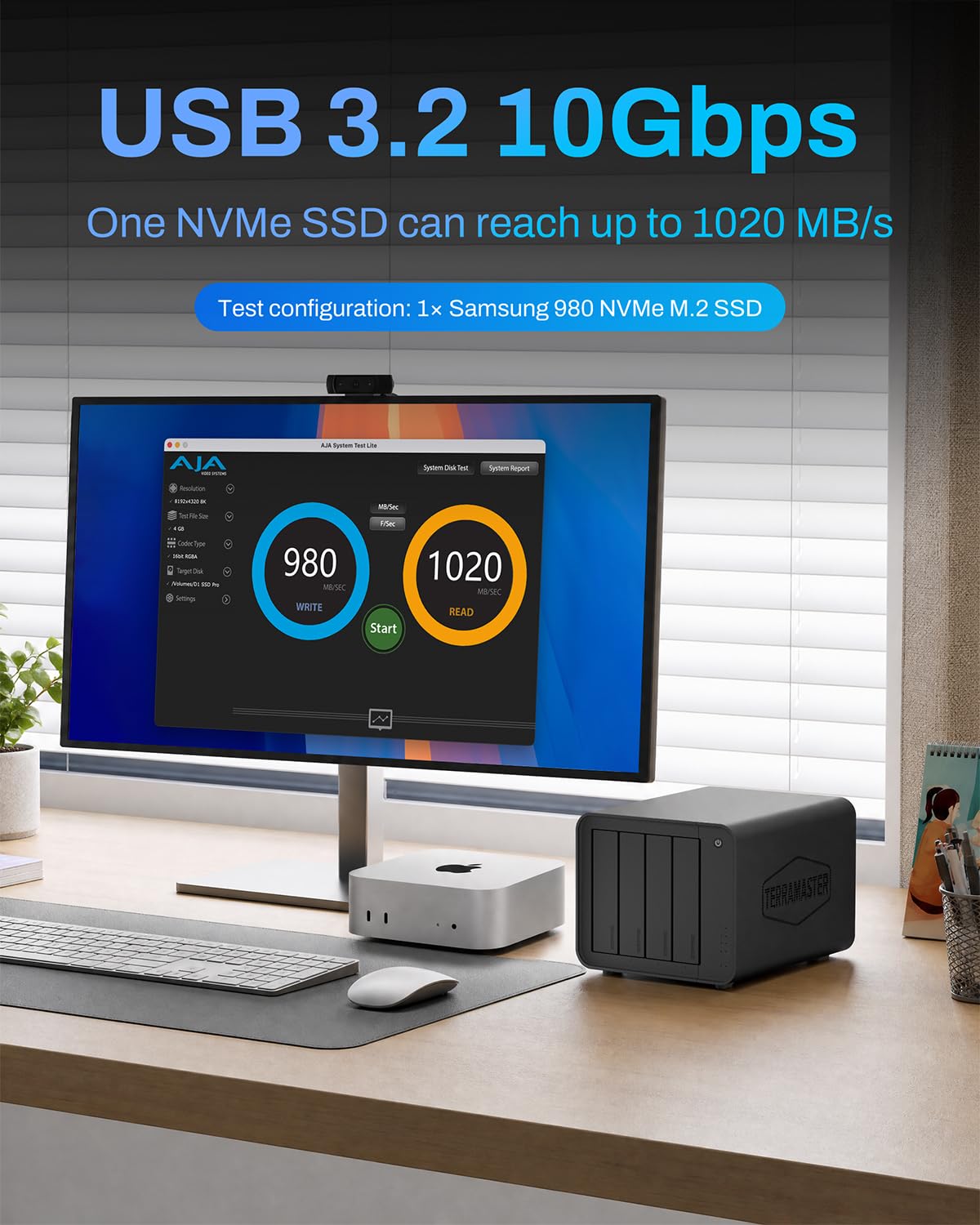 TERRAMASTER D8 Hybrid 2 HDD NVMe Enclosure - 4 HDD + 4 NVMe SSD, USB 3.2 Gen 2 10Gbps Type-C USB Storage, 8 dischi singoli supportati, Plug and Play (senza disco)