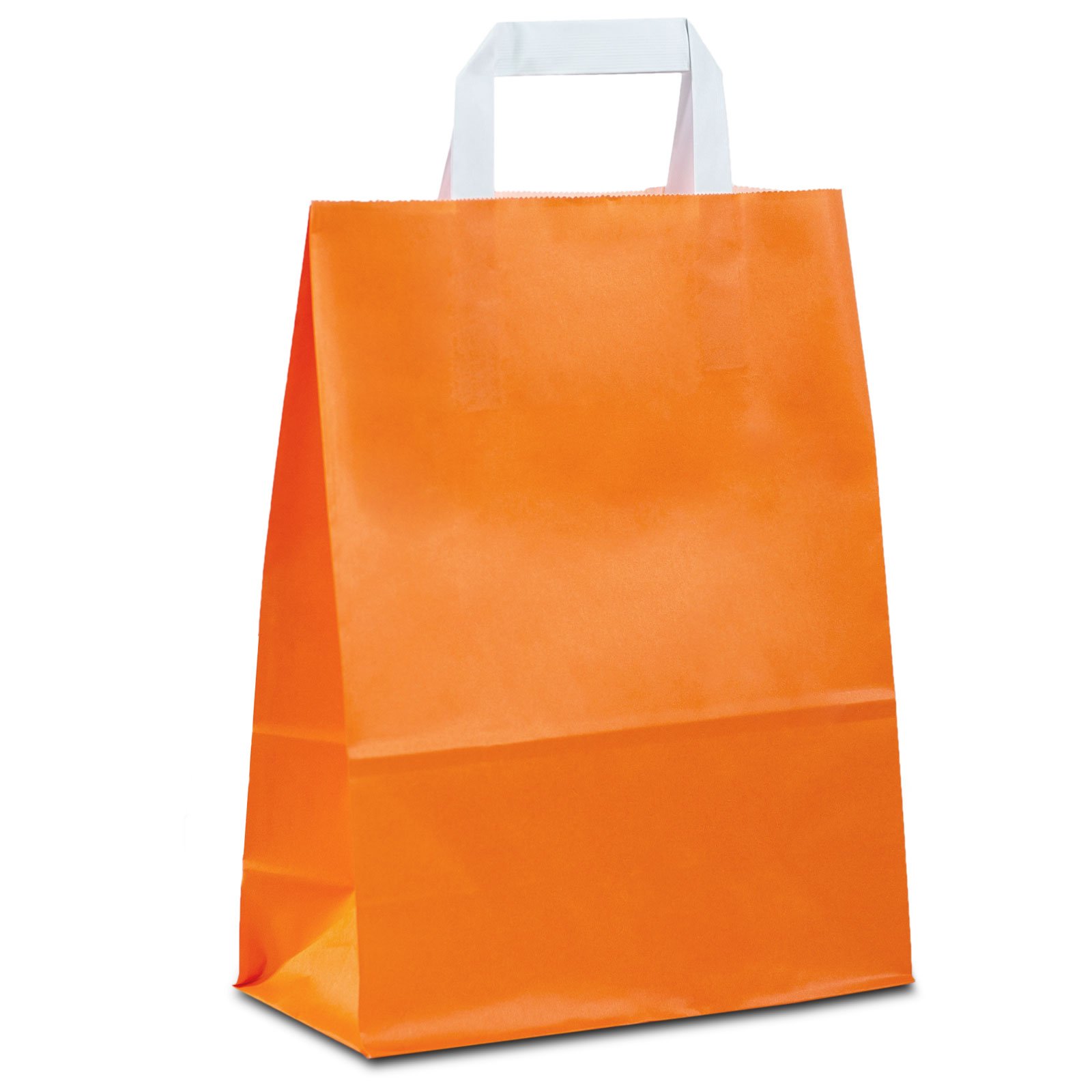 Papiertüten orange mit Flach-Henkel I 250 Stk. 22+10x28cm I Papiertragetasche für Einzelhandel, Weihnachten, Mitbringsel, TO-GO I Geschenktüten aus Kraftpapier I HUTNER