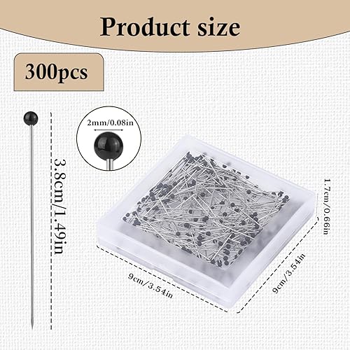 Miniatura 9 de Alfileres de costura, 400 alfileres rectos para tela, perlados en blanco y negro con cabeza de bola perlada, alfileres de costura de 1.5 pulgadas,