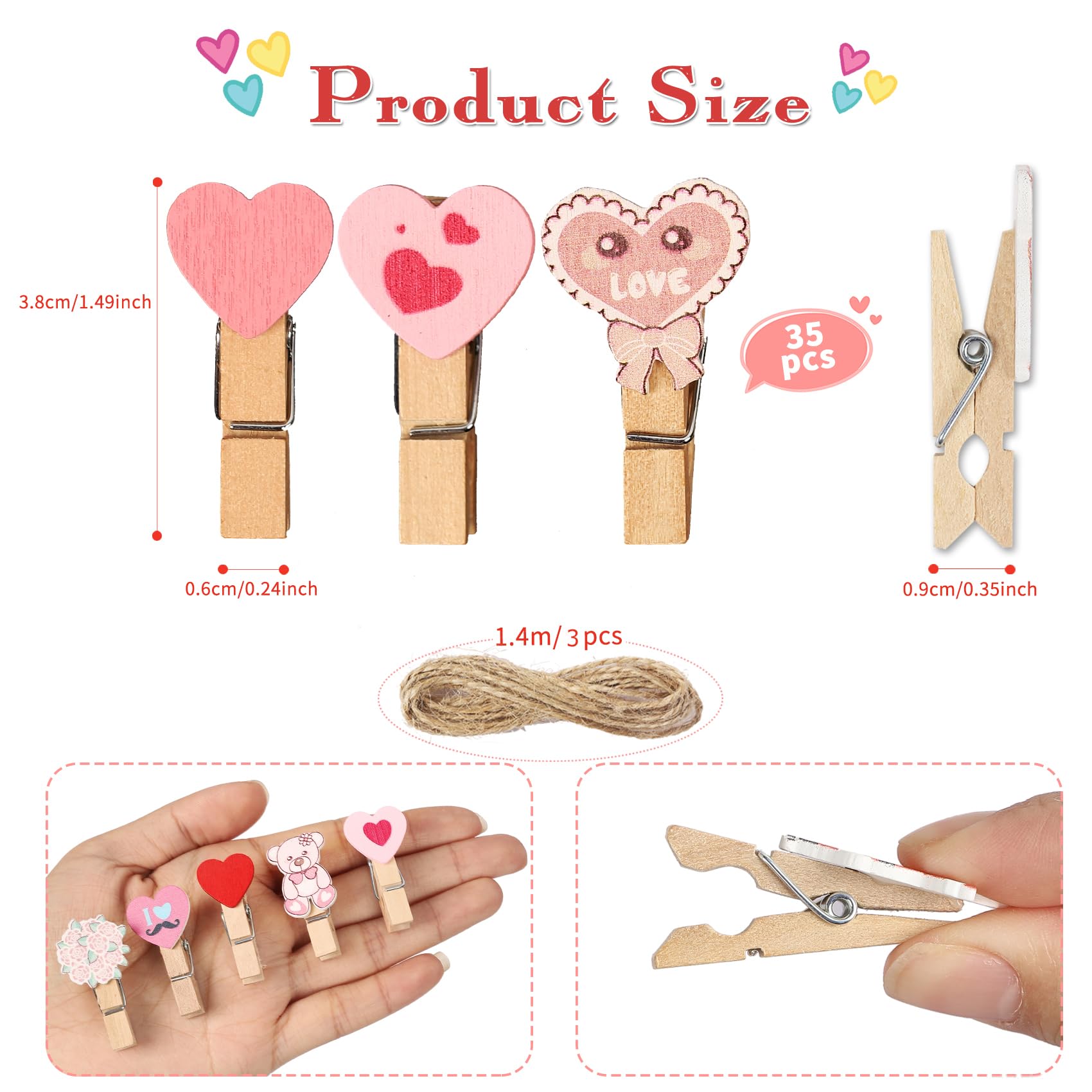 100 Mini Mollette In Legno A Forma Di Cuore Con Cuori Arcobaleno - Per Foto, Decorazioni Feste, Matrimoni, San Valentino E Baby Shower