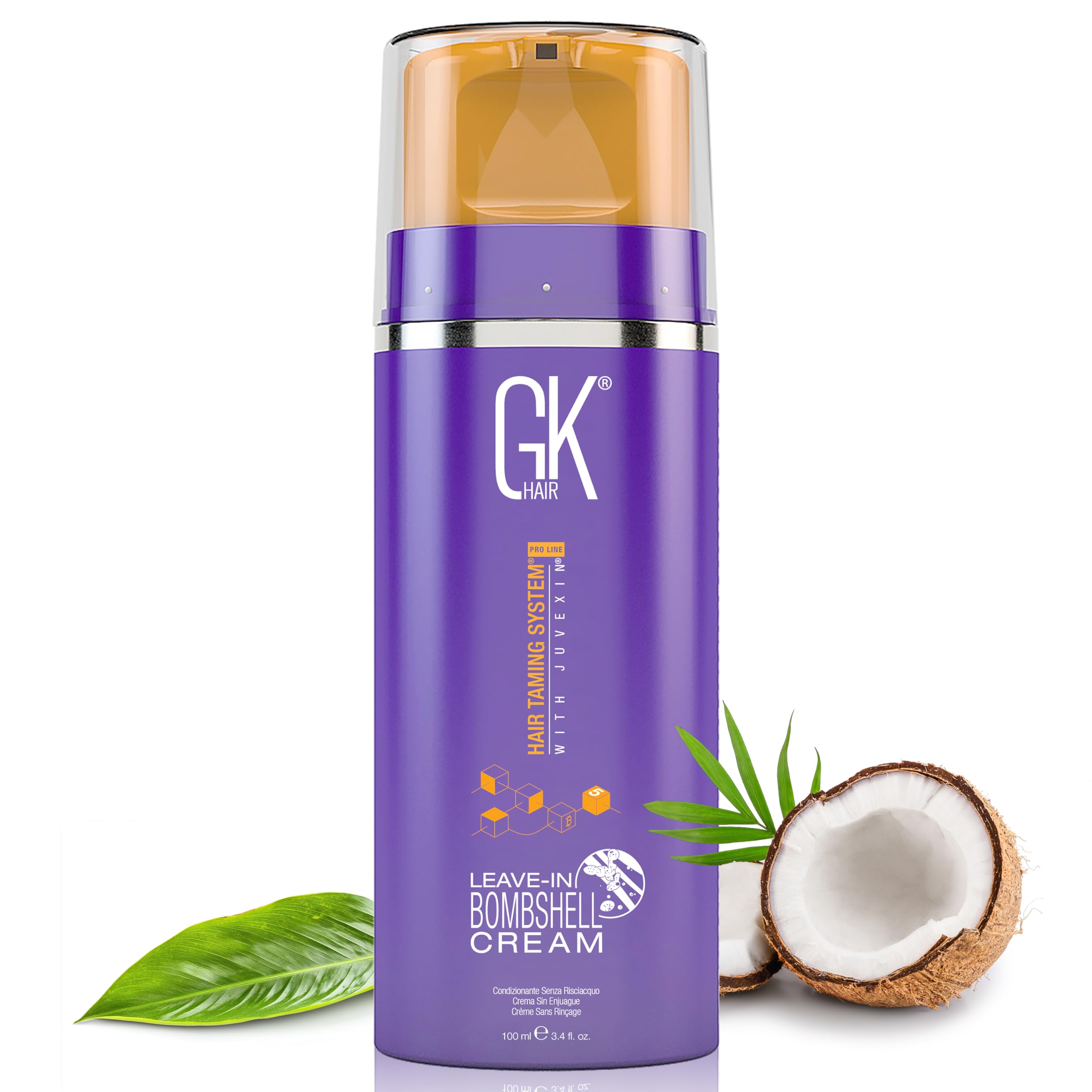GK HAIR Global Keratin Leave In Bombshell Purple Cream (3.4 Fl Oz/100ml) Condizionamento levigante idratante idratante controllo del crespo per capelli biondi danneggiati rimuove