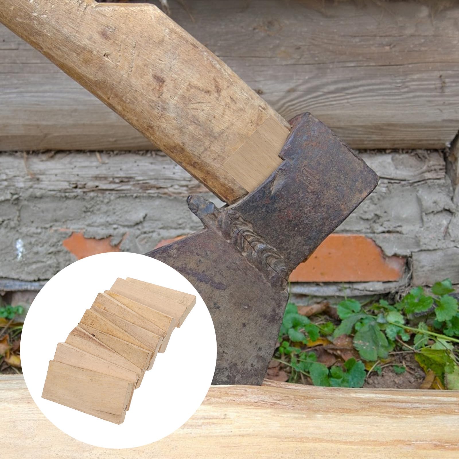 Coin de Fixation en Bois pour Manche de Hache et Houe, Cales Fines en Bois Jaune Lot de 10 Pièces, Accessoires pour Outils Agricoles, Cale de Poignée Sécurisée pour Entretien