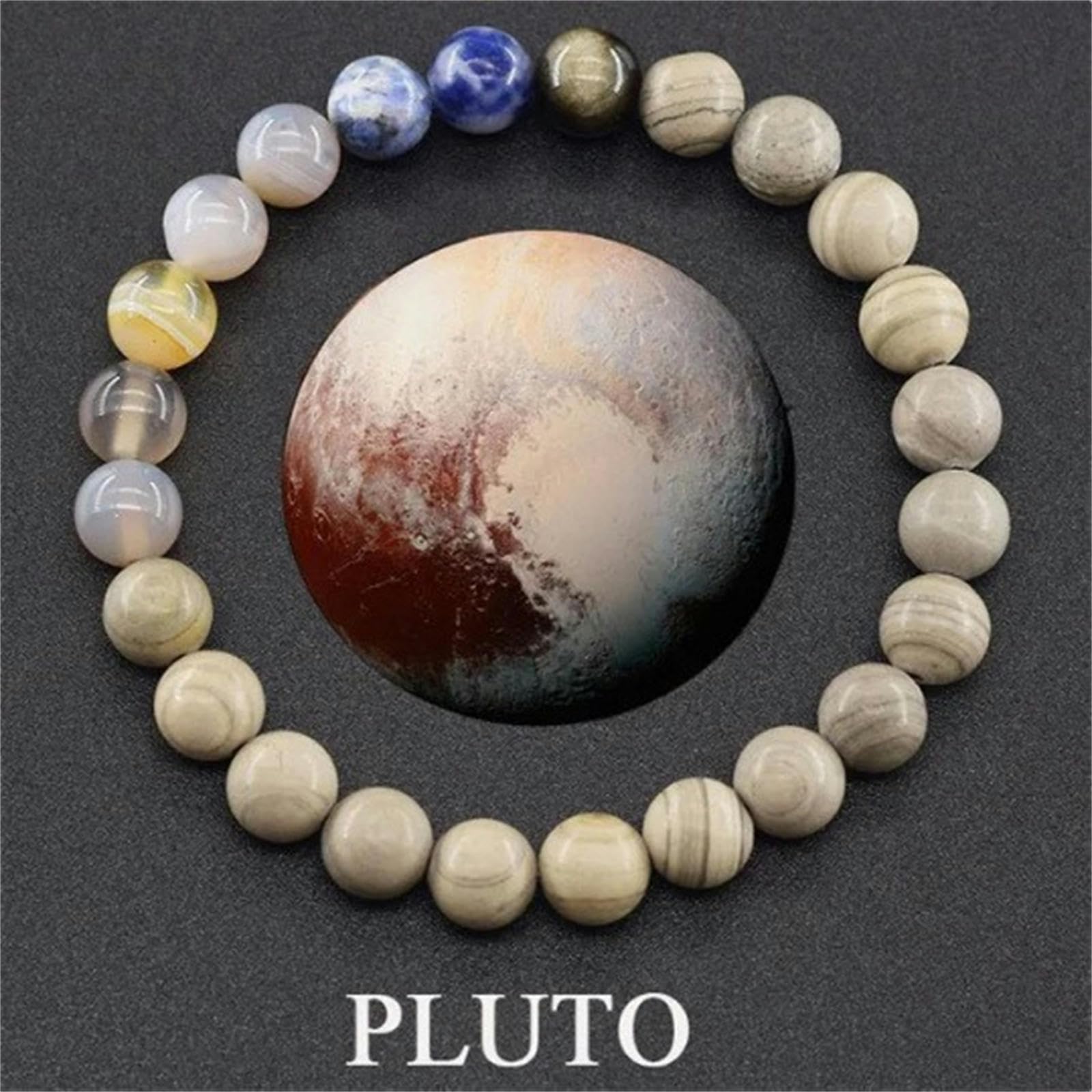 Bracciale Feng Shui Planetario in Pietra Naturale per Uomo E Donna - Universo Sistema Solare in Perline Con Otto Pianeti Fatti A Mano - Luna