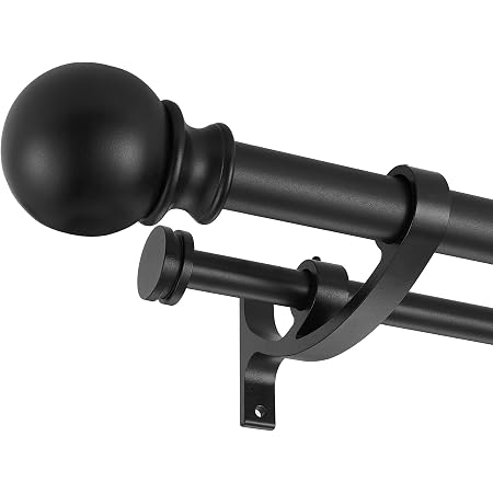 2 Pack Black Matte Curtain Rods 28-48 Inches With Brackets - Modern Window Decorative Rods