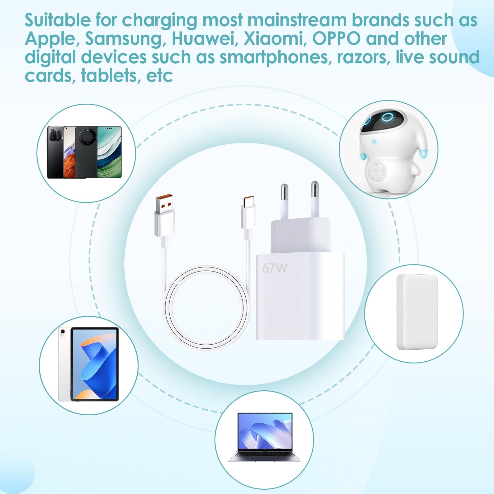 Chargeur Rapide 67W Pour Xiaomi Avec Câble USB-C 6A 1m - Compatible Mi 14, 13, Redmi Note 13, POCO F5, Etc. - 9