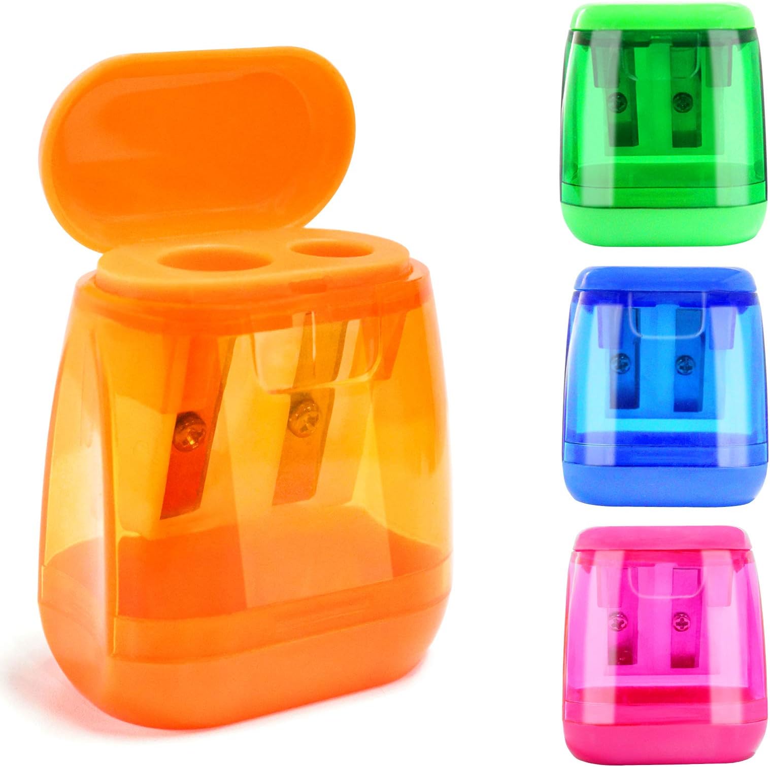 CosywellPencil Sharpener Manual Double Holes Colored Handheld Pencil Sharpeners with Lid Portable for School Home Class Office 4 Pcs 4 Colors