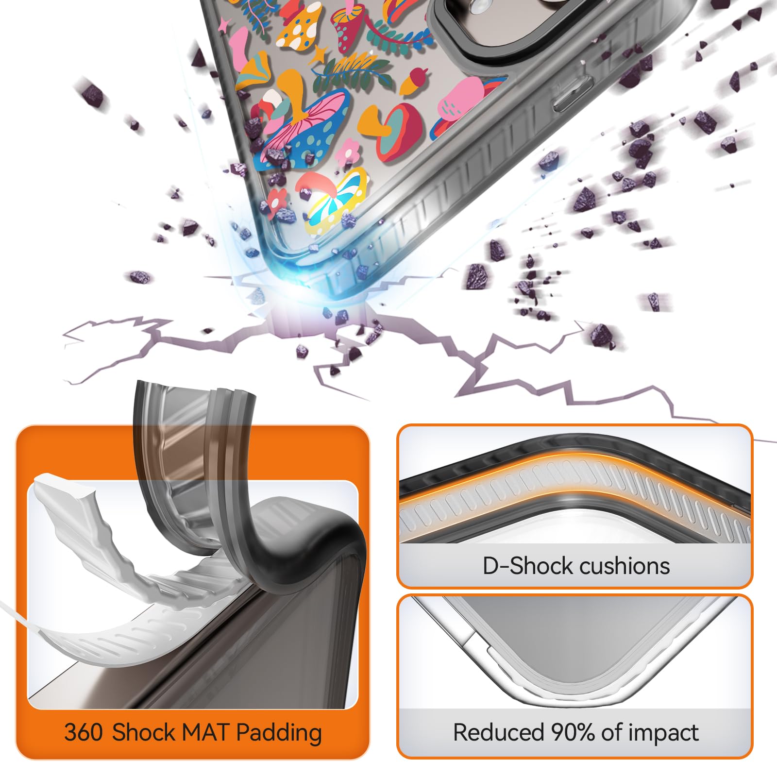 Rosarnnah Funda magnética para Samsung Magsafe bonita estética – duradera y divertida funda para teléfono – Diseño femenino de hongos y selva para mujer y niña de 6.7 pulgadas, color negro