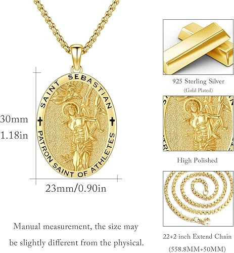 Vista 50 de Collar con colgante de plata de ley 925 con medalla de San Patrón, joyería religiosa para hombres y mujeres, con cadena de acero inoxidable 316L