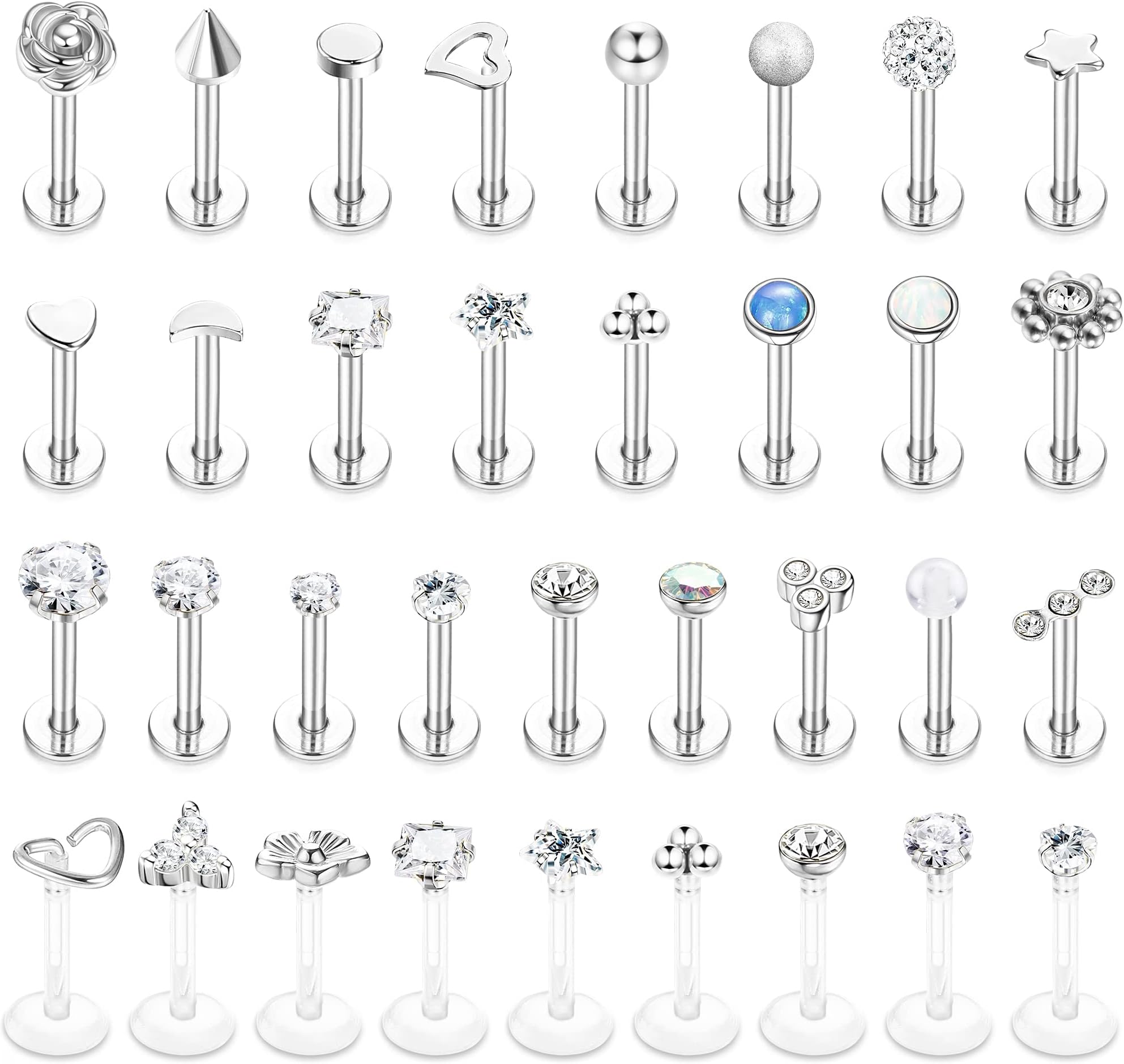 SanfenlyLip Rings for Women Men 16G Medusa Labret Lip Piercing Jewelry 6MM 8MM Lip Ring Studs Silver Gold Black Rose Gold Tragus Helix Cartilage Earrings