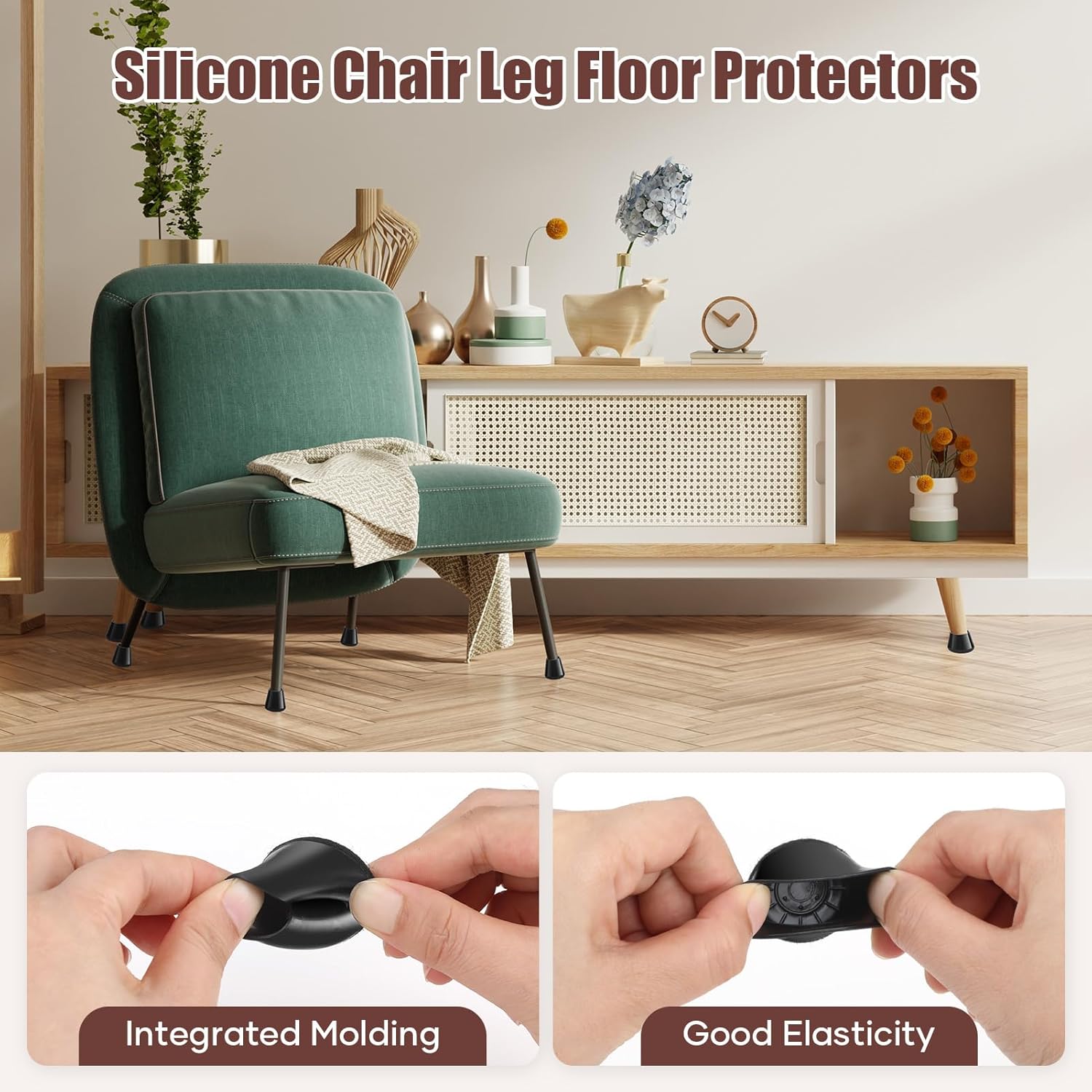 24 Pack Silicone Chair Leg Floor Protectors, Non-Slip Rubber Felt Chair Leg Covers to Protect Hardwood Floors, Tile, Anti-Scratches & Reduce Noise Furniture Feet Pads (L, Black Fit 1.2-1.4in)
