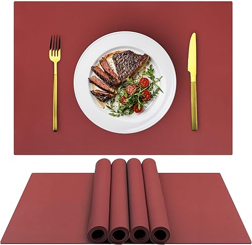 Miniatura 11 de Manteles individuales de silicona, manteles individuales ovalados para mesa de comedor, juego de 4 manteles individuales, antideslizantes, Gris