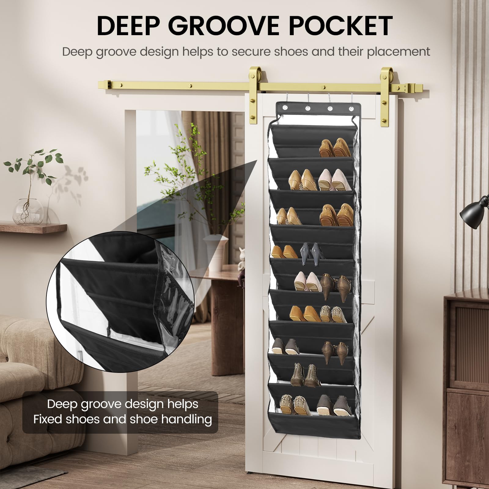US Over The Door Shoe Organizer for Closet Door 10 Tier Cloth Hanging Shoe Rack Vertical Deep Pockets Closet Shoe Organizer With 4 Hooks for Sneakers Boots(black)