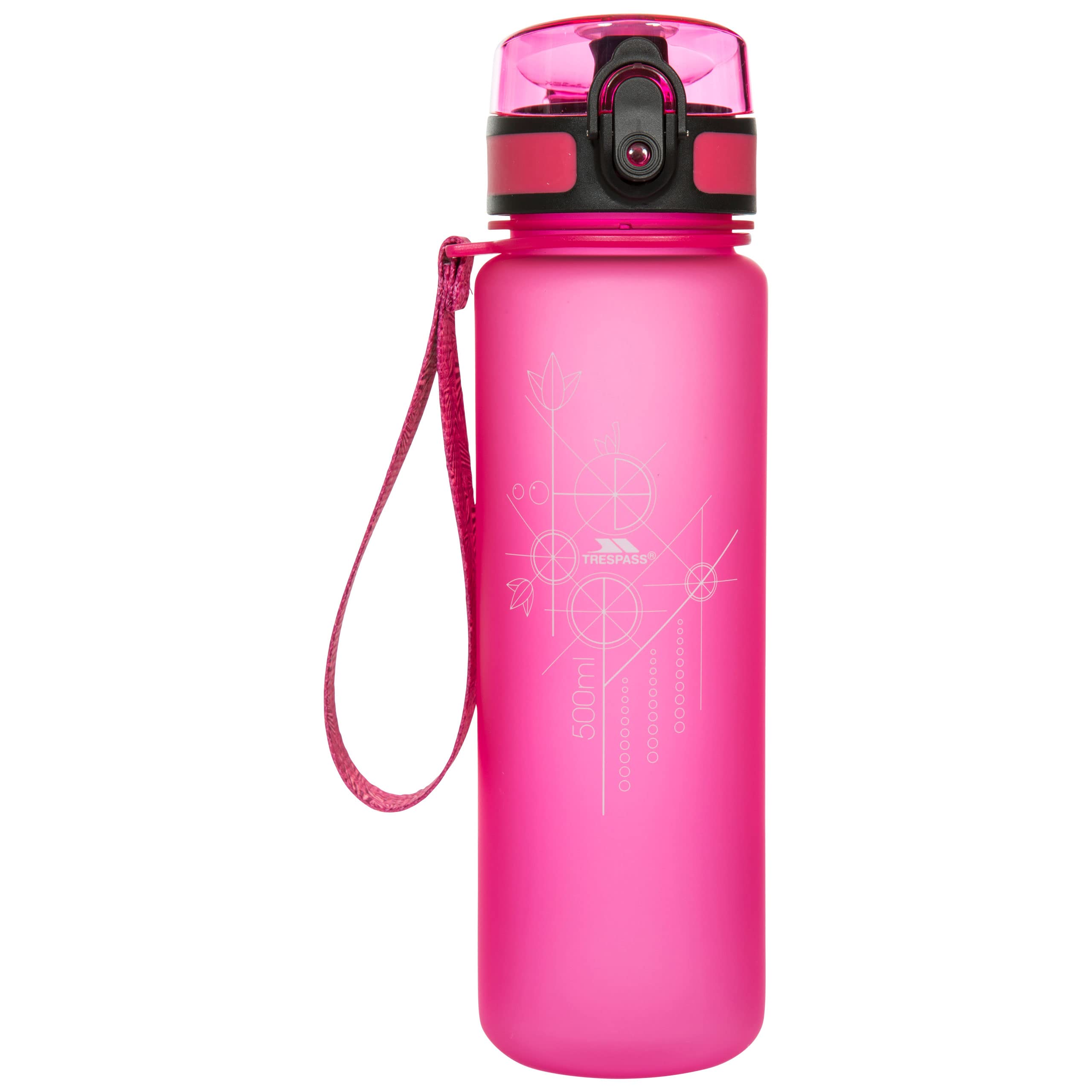 Trespass Water Bottle Flintlock - BPA-Free Plastic, Lockable Flip Lid, Wrist Strap, 500ml Capacity